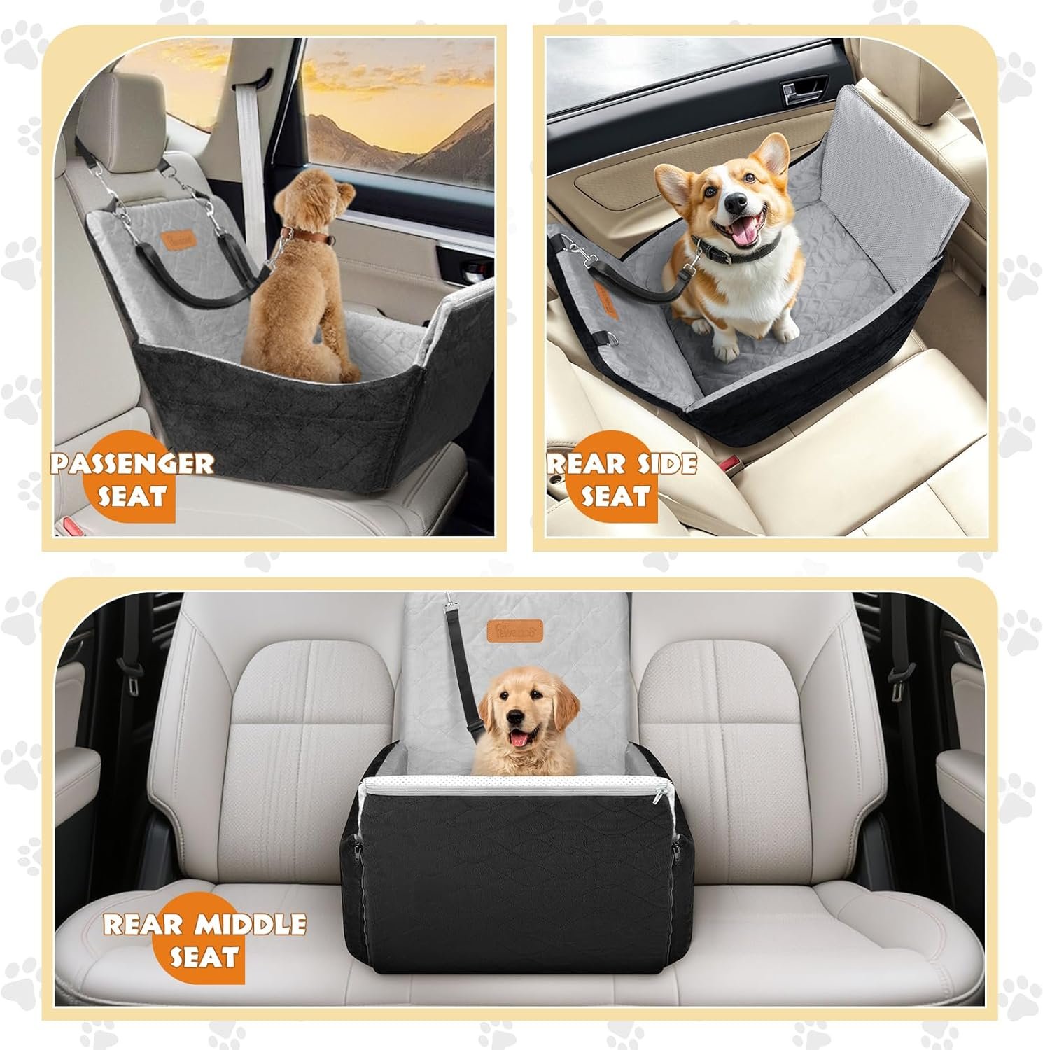 Pawaboo Dog Car Seat for Small Medium Dogs, Dog Booster Car Seat with Safety Belts & Elevated Thick Cushion, Detachable Washable Travel Pet Seats Bed for Cars with Storage Pocket Fits Front/Back Seats - Image 2