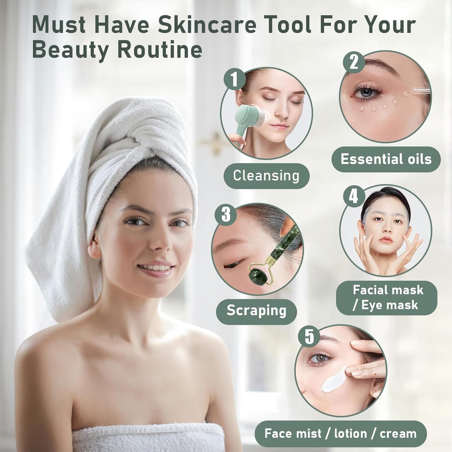 Face Brush 2 in 1, Silicone Facial Cleansing Exfoliating Brush Soft Bristles Pore Deep Cleansing, Jade Face Roller Skin Care Tools, Manual Dual Face Wash Scrub Brush For Massaging, Blue+Green - Image 6