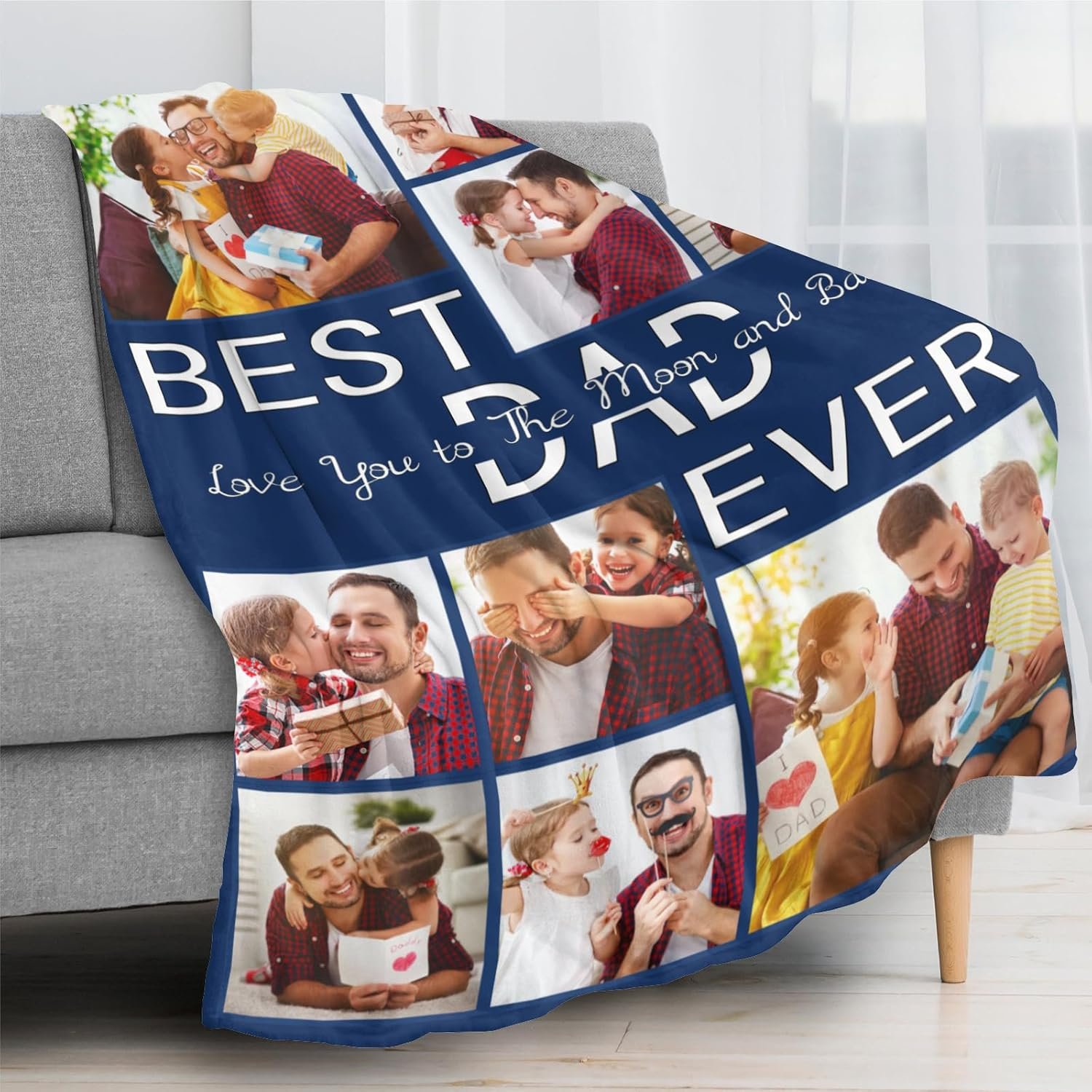 Custom Blanket with Photo Text, Birthday Gifts for Dad, Fathers Day Blanket,Personalized Blanket for Dad Husband Gifts from Son Daughter Wife - Image 2