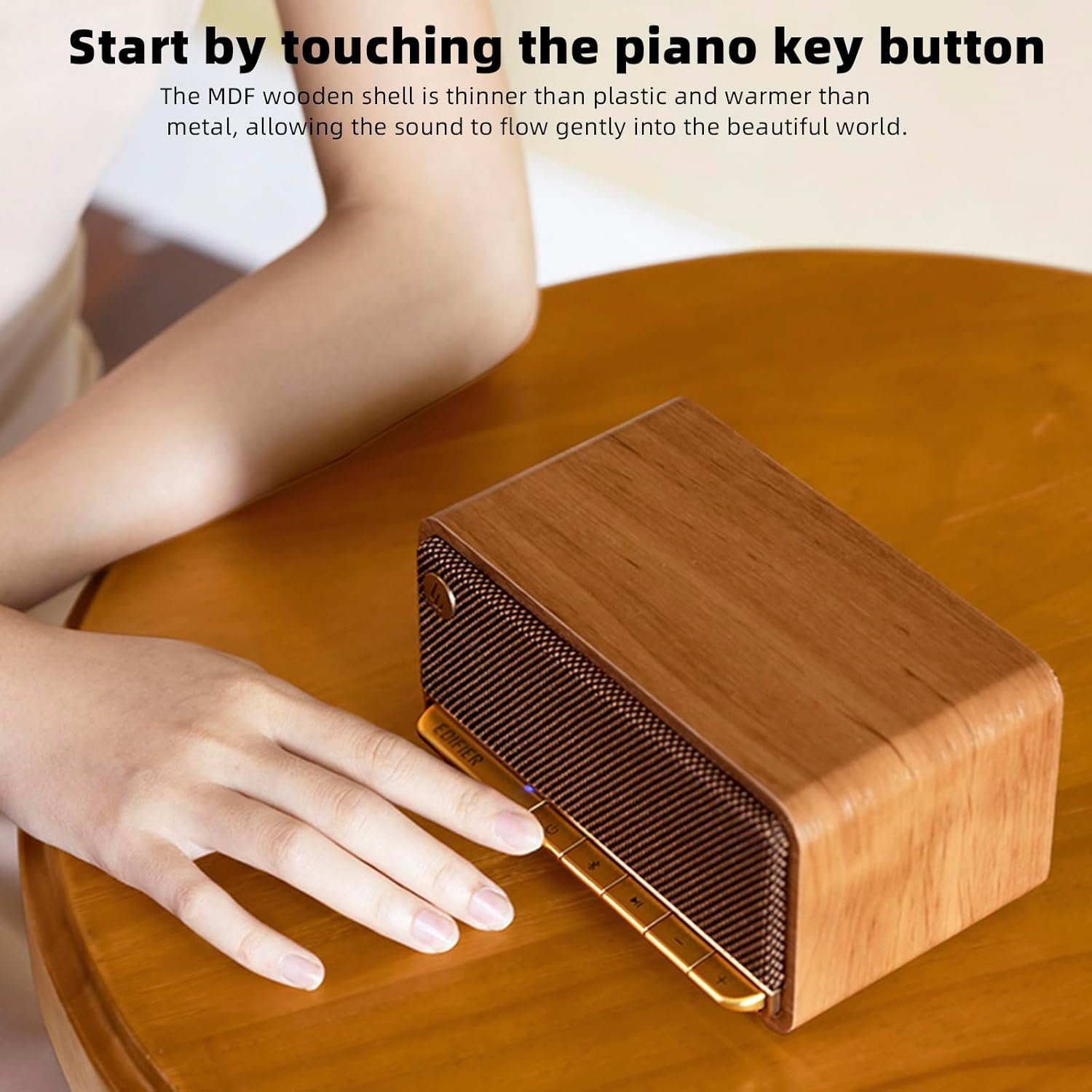 Edifier Retro Wood Bluetooth Speaker,Wireless Portable Speakers with 20W Stereo Sound,Vintage Decor Speaker with AUX,USB Soundcard,Micro SD Brown - Image 4