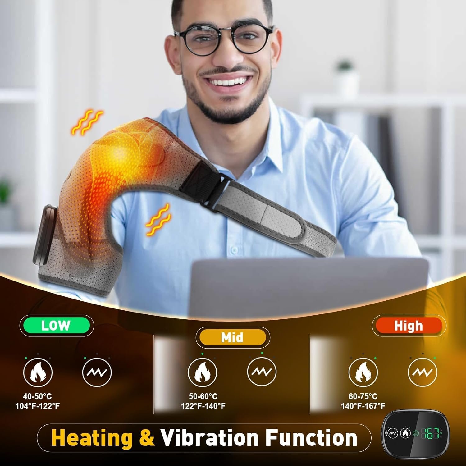 Heated Shoulder Wrap & Shoulder Heating Pad, Electric Heating Pad with Massage, Heated Shoulder Brace for Men & Women, Left Right Shoulder Massage, Cordless Shoulder Massager with Heat - Image 2