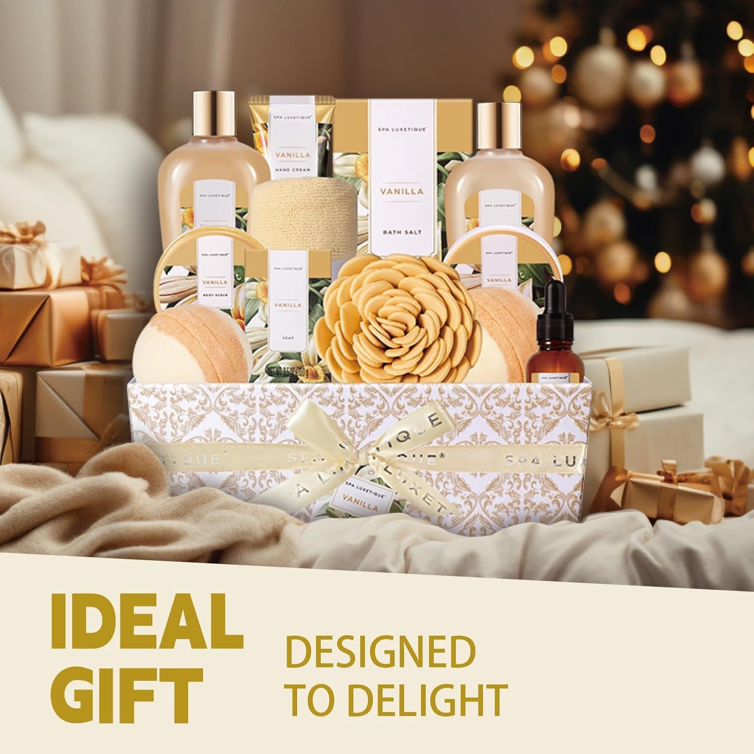 Gifts for Women Spa Luxetique Spa Gift Set, Pamper Gifts 12pcs Vanilla Gifts for Mom, Pamper Gifts for Women, Bath Gift Set with Body Lotion, Bath Bomb, Bubble Bath, Self Care Gifts, Birthday Gifts, Mothers Day - Image 5
