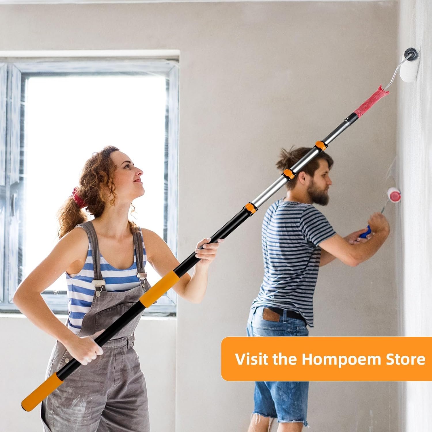 Telescopic Pole, 12FT Telescopic Extension Pole, 3-12FT Multi-Purpose Extension Pole with Universal Metal Tip, Sturdy Extendable Pole, Best Aluminum Paint Roller Extension Pole for Cleaning, Painting - Image 7