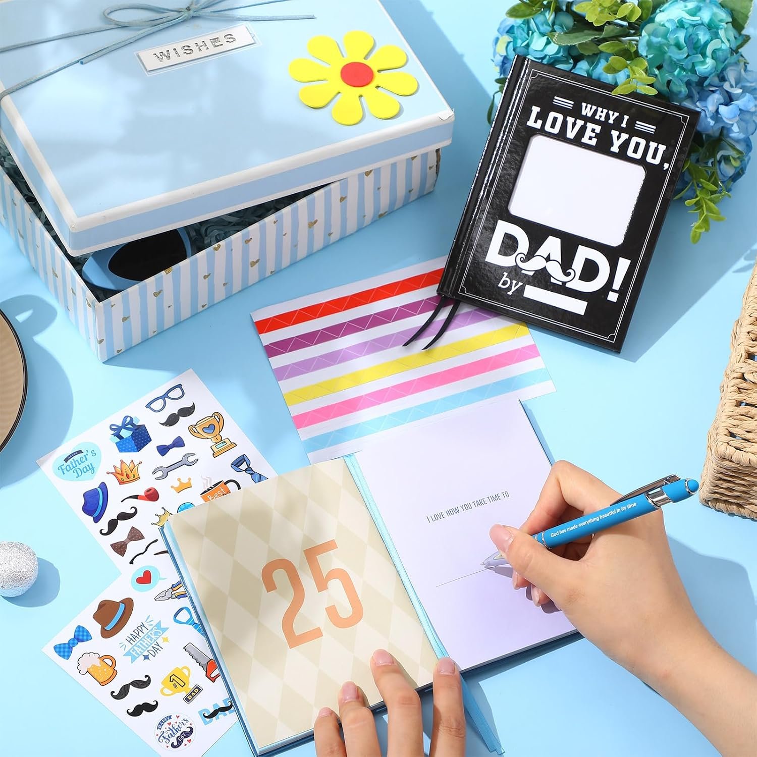 Why I Love You Dad Book Fill The Blank Dad Book Journal with Stickers Picture Corners DIY Personalized Christmas Birthday Father's Day Men Gifts Stocking Stuffer from Daughter Son(Blue) - Image 5