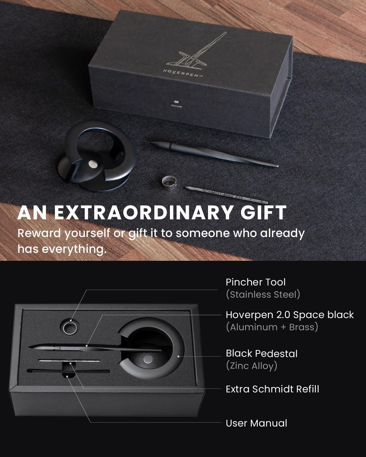 novium Hoverpen Interstellar - Luxury Pen Made With Aerospace Alloys, Unique Aesthetic, Free Spinning Executive Pen, Desk Aesthetic, Birthday Gifts for Men and Women (Space Black, Basic) - Image 5