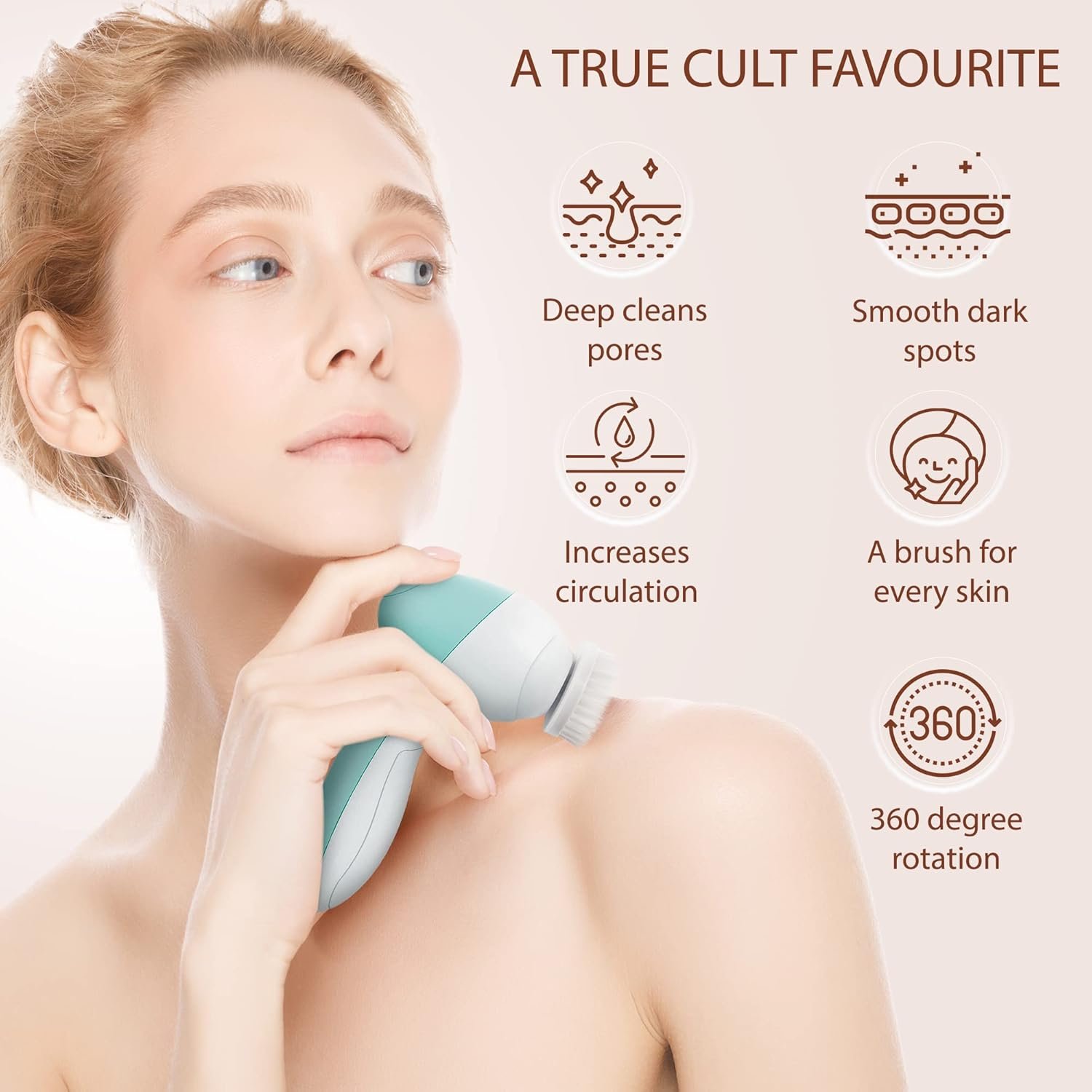 Facial Cleansing Brush Face Scrubber Exfoliating Cleaning Skin Care Cleanser Wash Women Girls Electric Beauty Powered Exfoliator Skincare Spin Tools Scrub Washer Self Care by VISOFO (Opal) - Image 5