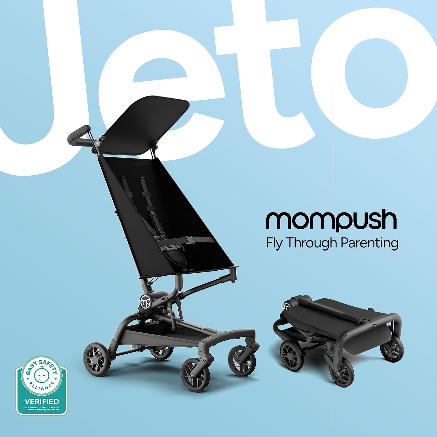 Mompush Jeto Lightweight Travel Stroller – 9.8 lbs Ultra-Compact, One-Hand Fold, Airplane Cabin Approved, All-Terrain Wheels, Smooth Ride for Toddlers, Perfect for Travel & Daily Use - Image 9