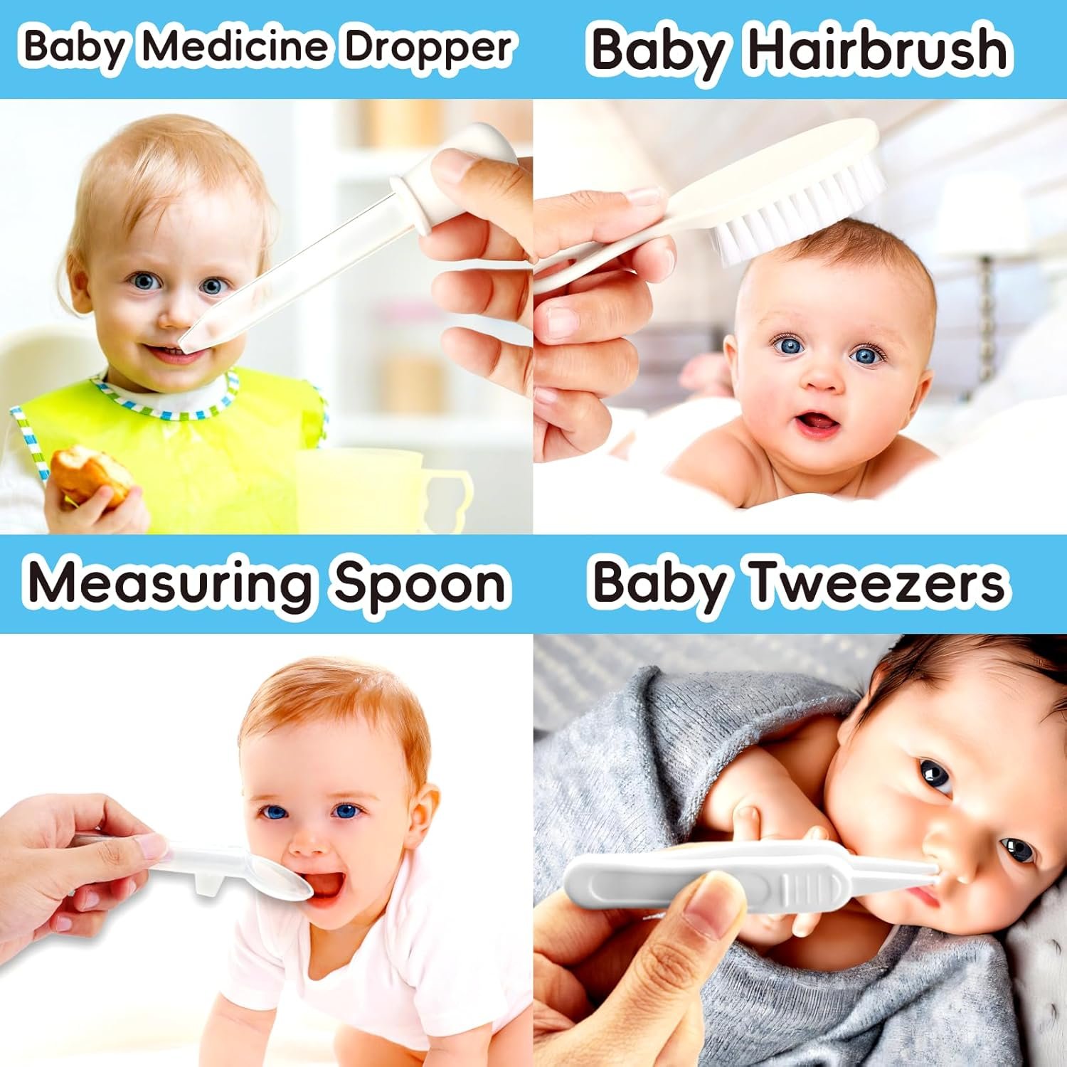 Baby Grooming Kit - Nursery Essentials Baby Registry Shower Gift for Newborns, Infants, Toddlers, Boys, Girls Kids-Safety Baby Comb, Brush, Finger Toothbrush, Nail Clippers, Scissors (Grey White 12 in 1) - Image 3