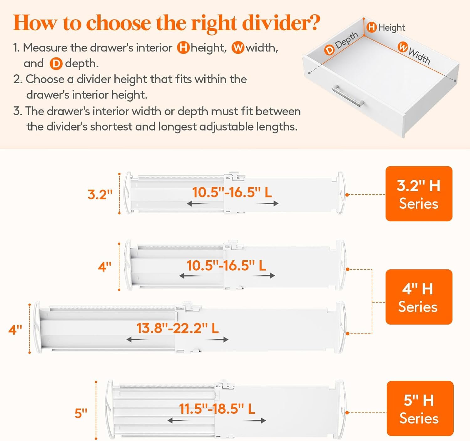 Lifewit 3.2" Tall 4 Pack Drawer Dividers, 10.5-16.5" Adjustable Drawer Organizers for Clothes, Expandable Dresser Drawer Organizers, Drawers Separators for Dresser, Bedroom, Kitchen, Vanity, White - Image 3