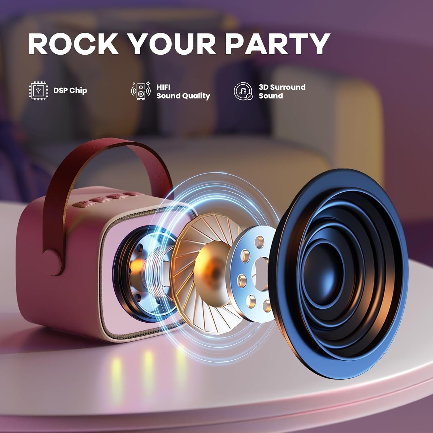 YLL Mini Karaoke Machine for Kids Adults, Bluetooth Speaker with 2 Wireless Microphones, TOP Christmas Birthday Gifts Toys for Girls Ages 3, 4, 5, 6, 7, 8, 9,10,11,12+ Years Old Toddler(Pinkcolor) - Image 3