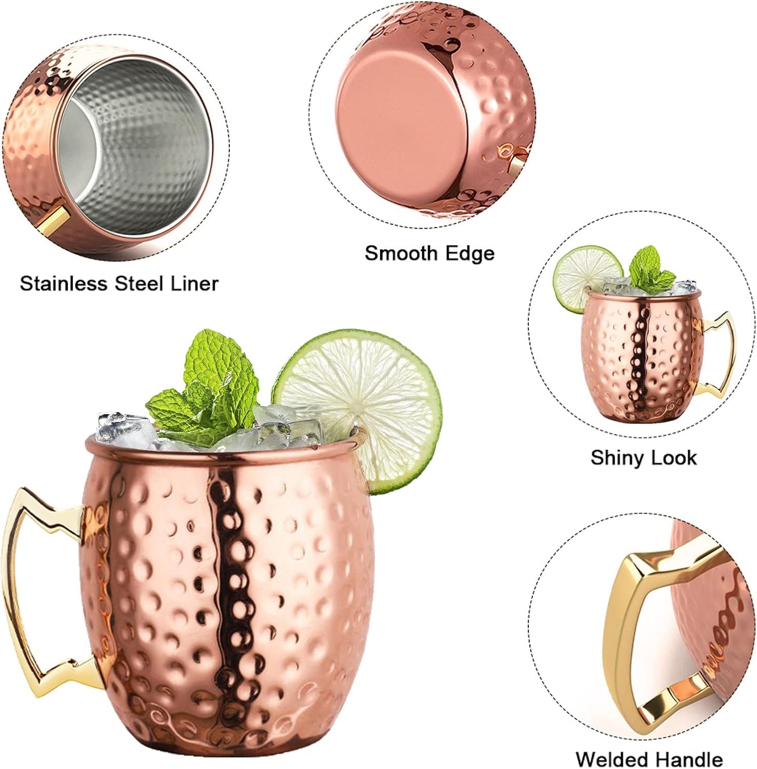 LIVEHITOP Moscow Mule Copper plated Mugs Set of 2, Copper Cups 19.5 Oz Cocktail Kit with Straw Coaster for Wine, Beer, Cold Drink, Bar, Party, Gifts - Image 2