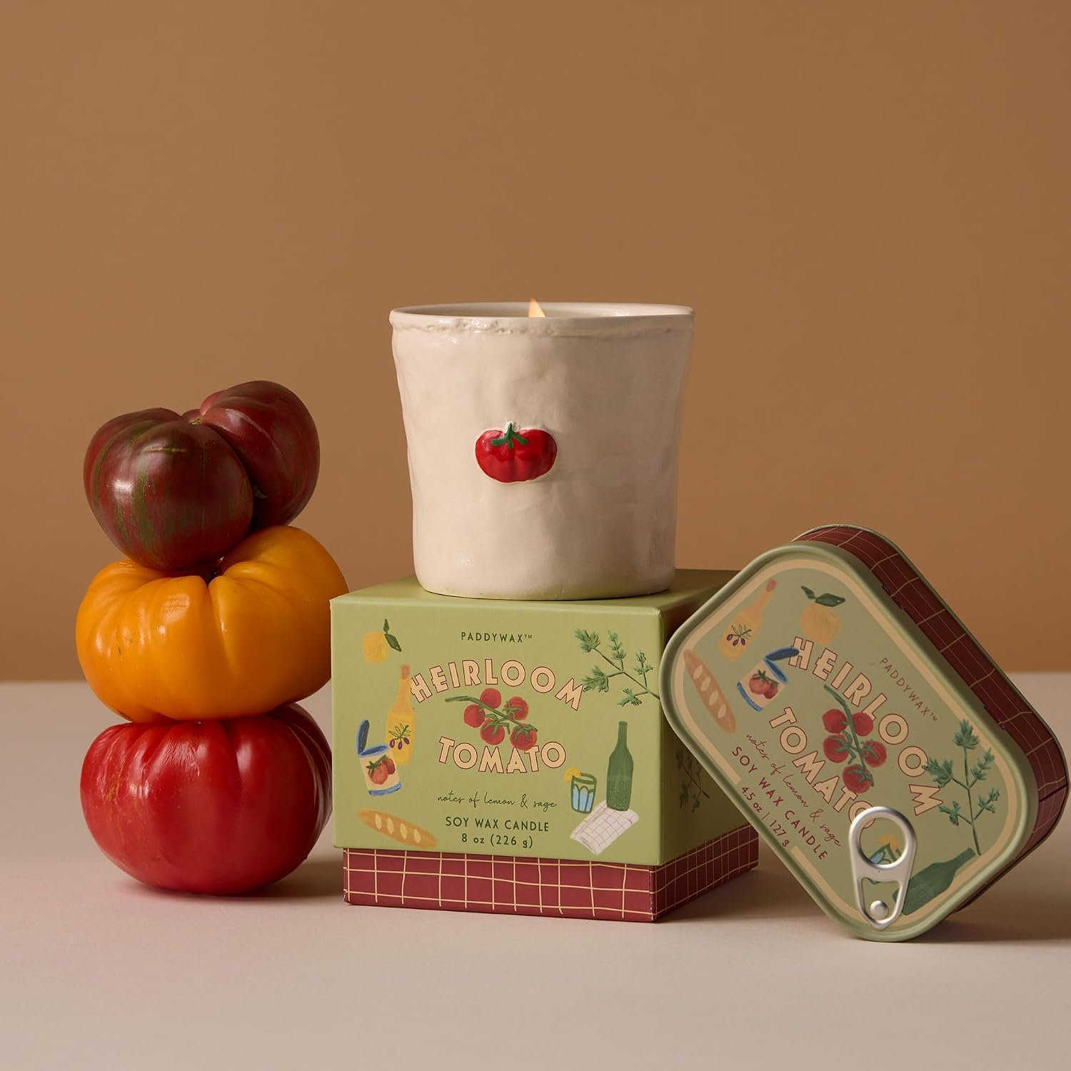 Paddywax Bistro Hand Painted Scented Candle in Ceramic Reusable Food-Safe Jar with Gift Box, Soy Candle with Approx. 56 Hour Burn Time, Heirloom Tomato, 8 oz - Image 6