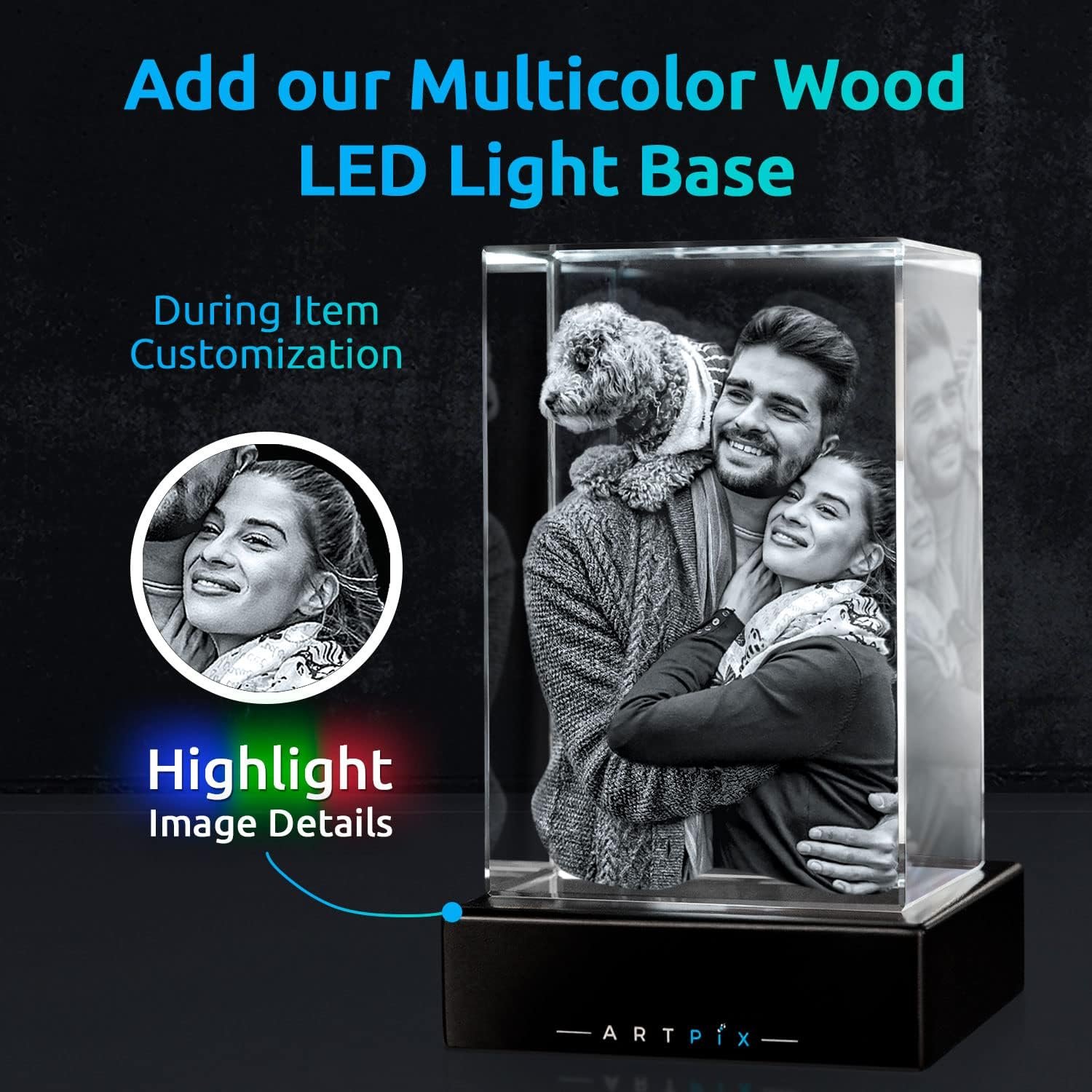 ArtPix 3D Crystal Photo, Personalized Gifts for Women, Wife, Mom, Her, Him, Men, Great Customized Gift With Your Own Photo - Anniversary, Wedding, Birthday - Custom Glass 3D Laser Etched Picture Frame - Image 2