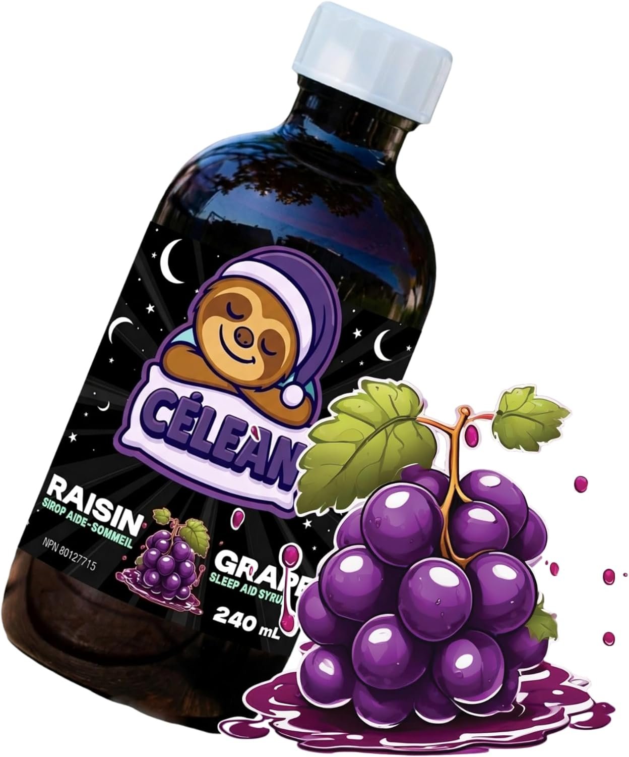 Celean Sleep Aid Syrup | Melatonin + L-Theanine + GABA | Grape Flavor | Relaxation & Sleep Support | 240 ml (Grapes)