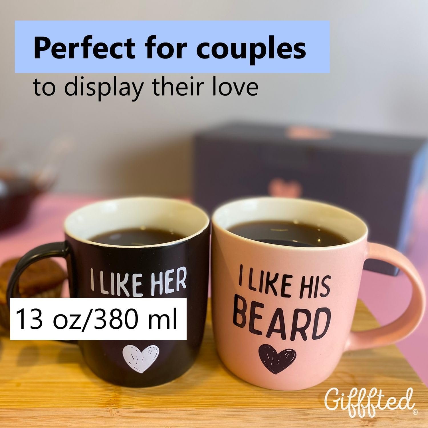 Triple Gifffted Funny Couples Gifts for Christmas, Wedding Anniversary, Engagement, Valentines Day Girlfriend Boyfriend Couple Gift, His & Hers, Bride & Groom, Him & Her, Ceramic, 380ML - Image 3