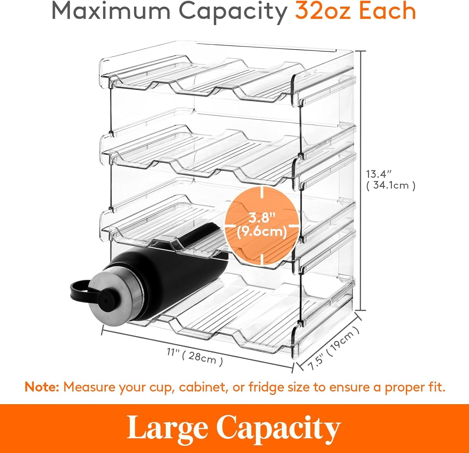 Lifewit Stackable Water Bottle Organizer for Cabinet, Freezer, Pantry - Plastic Cup Holder, Wine Racks for Kitchen Tabletop Storage, Cupboard, Office - Pack of 4, Each Rack Holds 3 Containers - Image 5