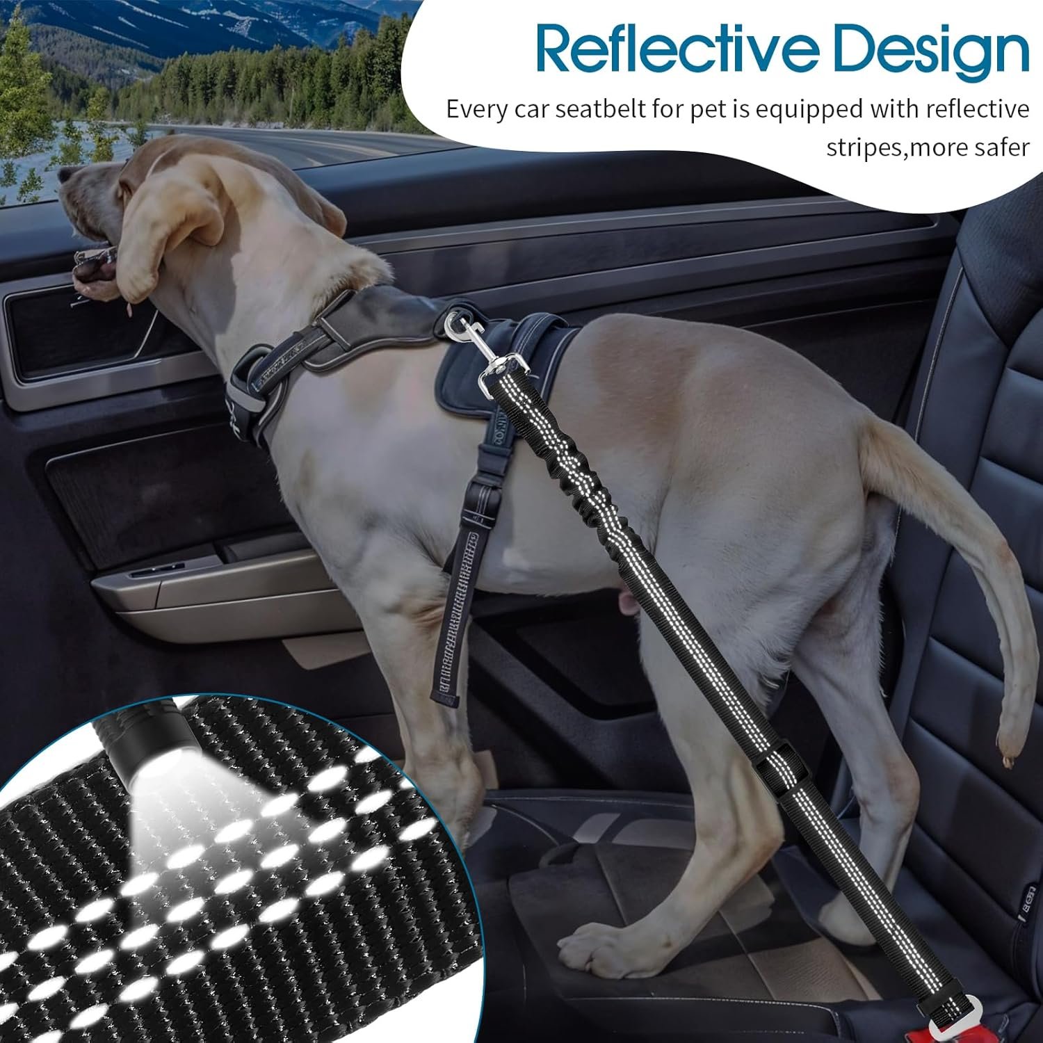 Dog Seat Belt for Car, Adjustable Dog Seatbelts for Vehicle, Nylon Pet Safety Seat Belts for Travel - Image 3
