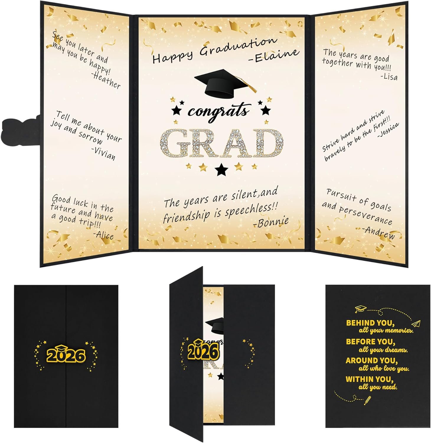 Vlipoeasn Black Gold 2026 Graduation Guest Book Alternative, Class of 2026 Graduation Party Decorations, Graduation Signature Book for 2026 College High School, Unique Graduation Gifts for Friends