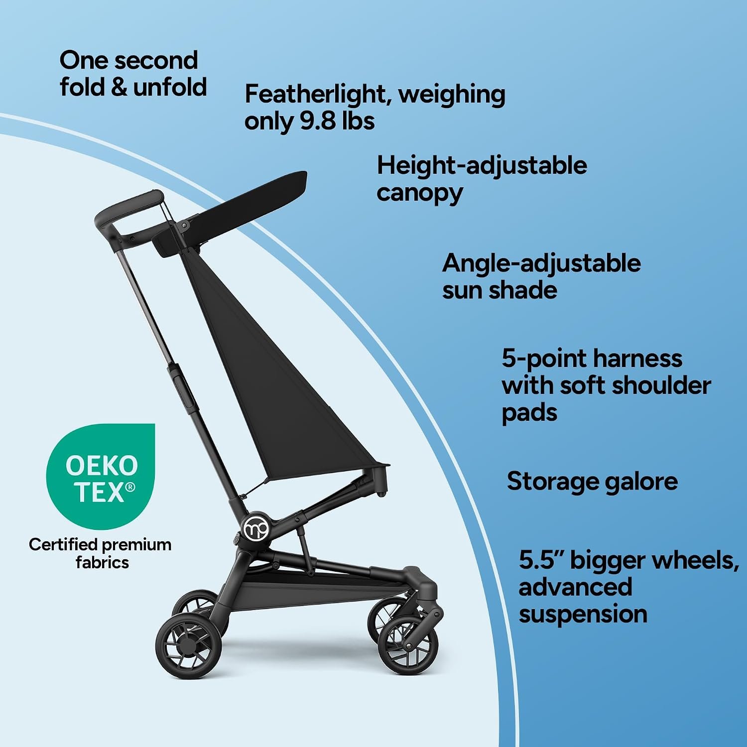 Mompush Jeto Lightweight Travel Stroller – 9.8 lbs Ultra-Compact, One-Hand Fold, Airplane Cabin Approved, All-Terrain Wheels, Smooth Ride for Toddlers, Perfect for Travel & Daily Use - Image 5
