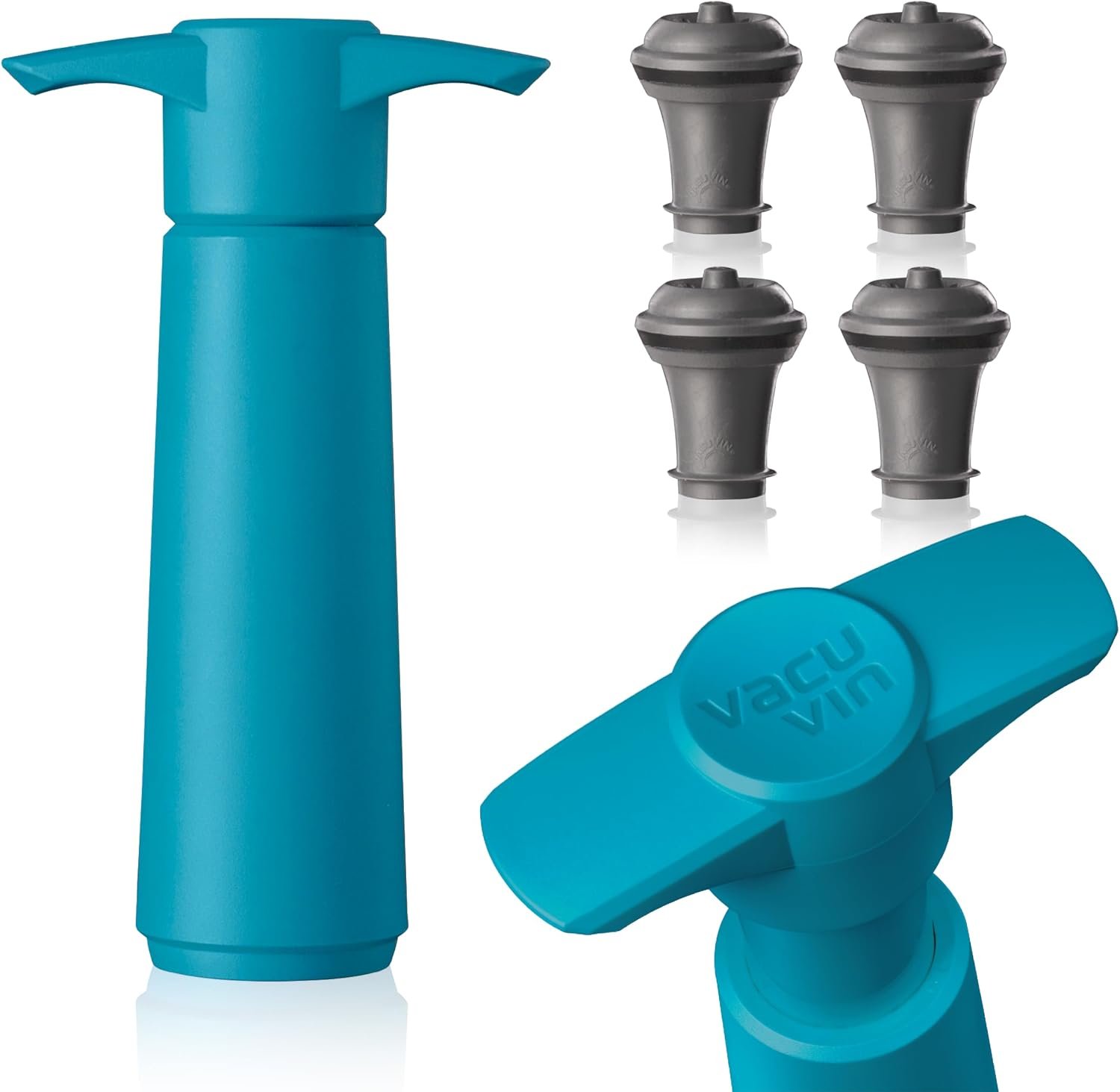 Vacu Vin Original Wine Saver with 4 Vacuum Bottle Stoppers – Wine Preserver Pump for Red or White Wine – Manual Air Remover System – Airtight Seal – Keep Wine Fresh Longer – Blue
