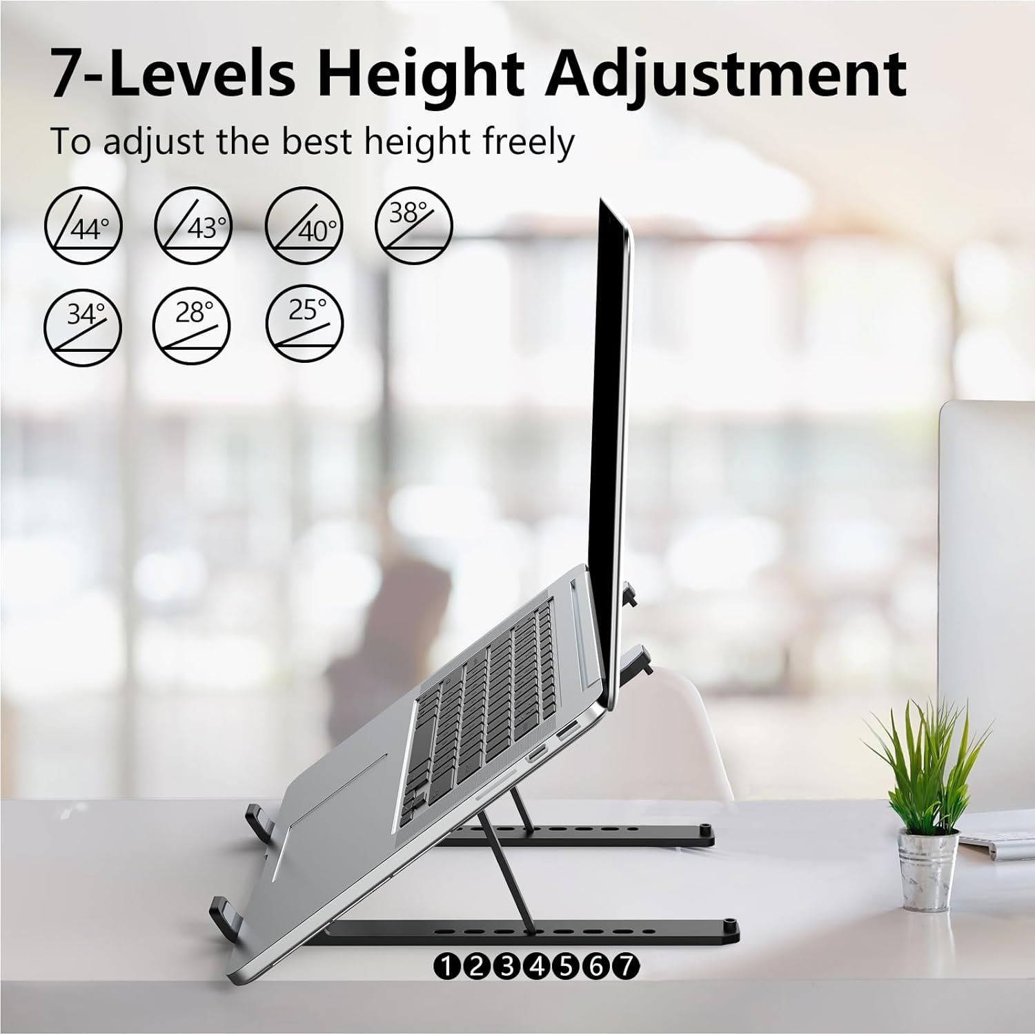 Laptop Stand for Desk, Adjustable Laptop Riser ABS+Silicone Foldable Portable Laptop Holder, Ventilated Cooling Pad Notebook Stand for 10-15.6” Laptops,Tablet-Black - Image 3