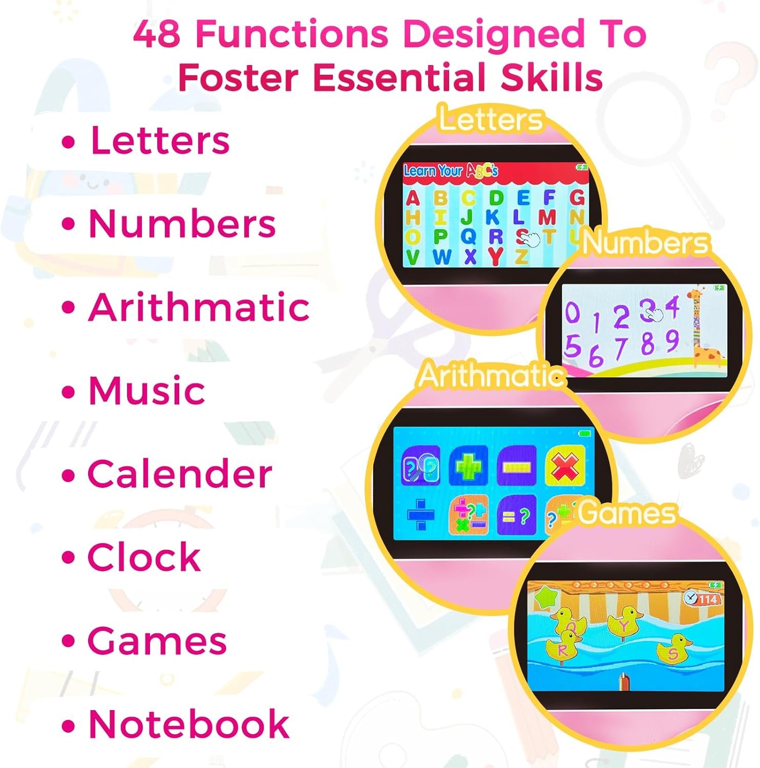 Kids Laptop Educational Toy, 48 Learning Activities, 15x8cm Colour Screen, Maths English Music Games, Boys & Girls Age 5+, Pink - Image 4