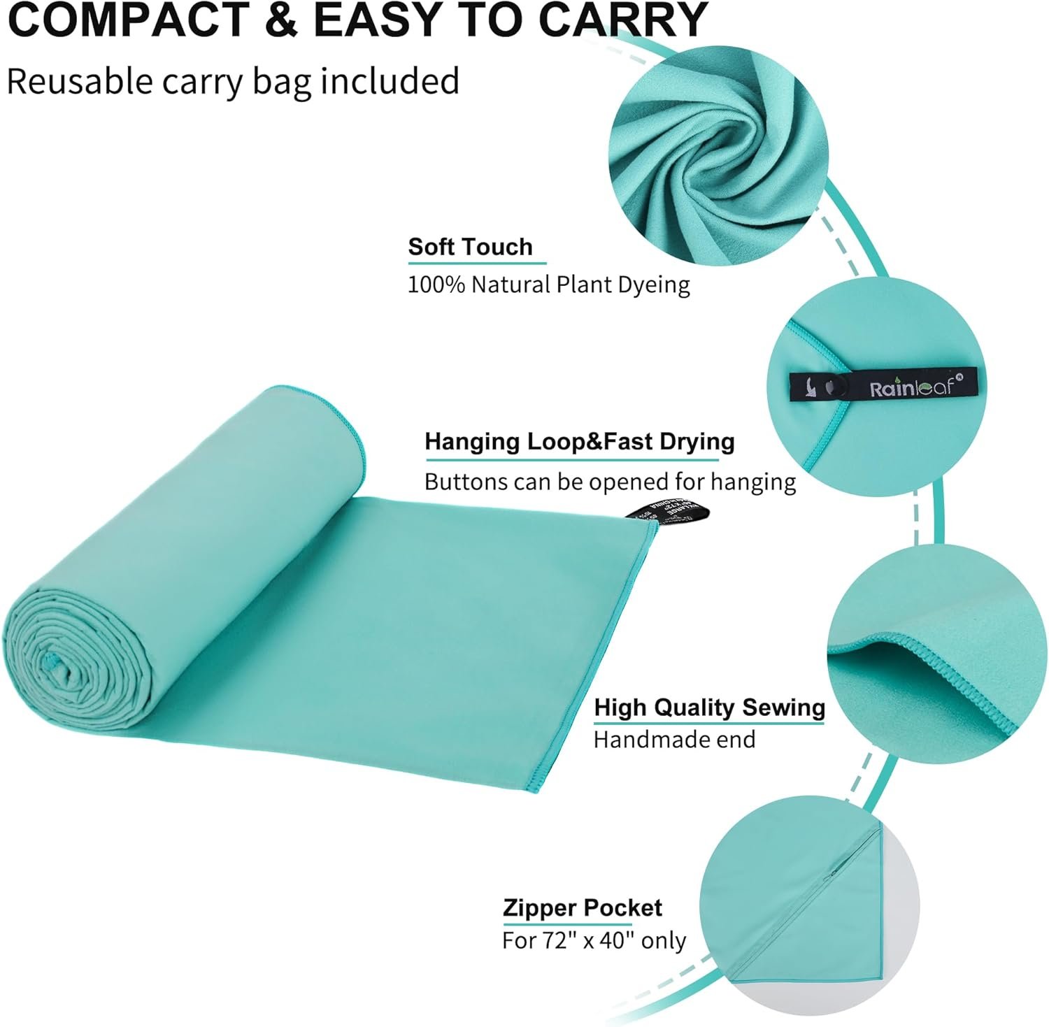 Rainleaf Microfiber Towel Perfect Travel & Gym & Camping Towel. Quick Dry - Super Absorbent - Ultra Compact - Lightweight. Suitable for Trip, Beach, Shower, Backpacking, Pool - Image 3
