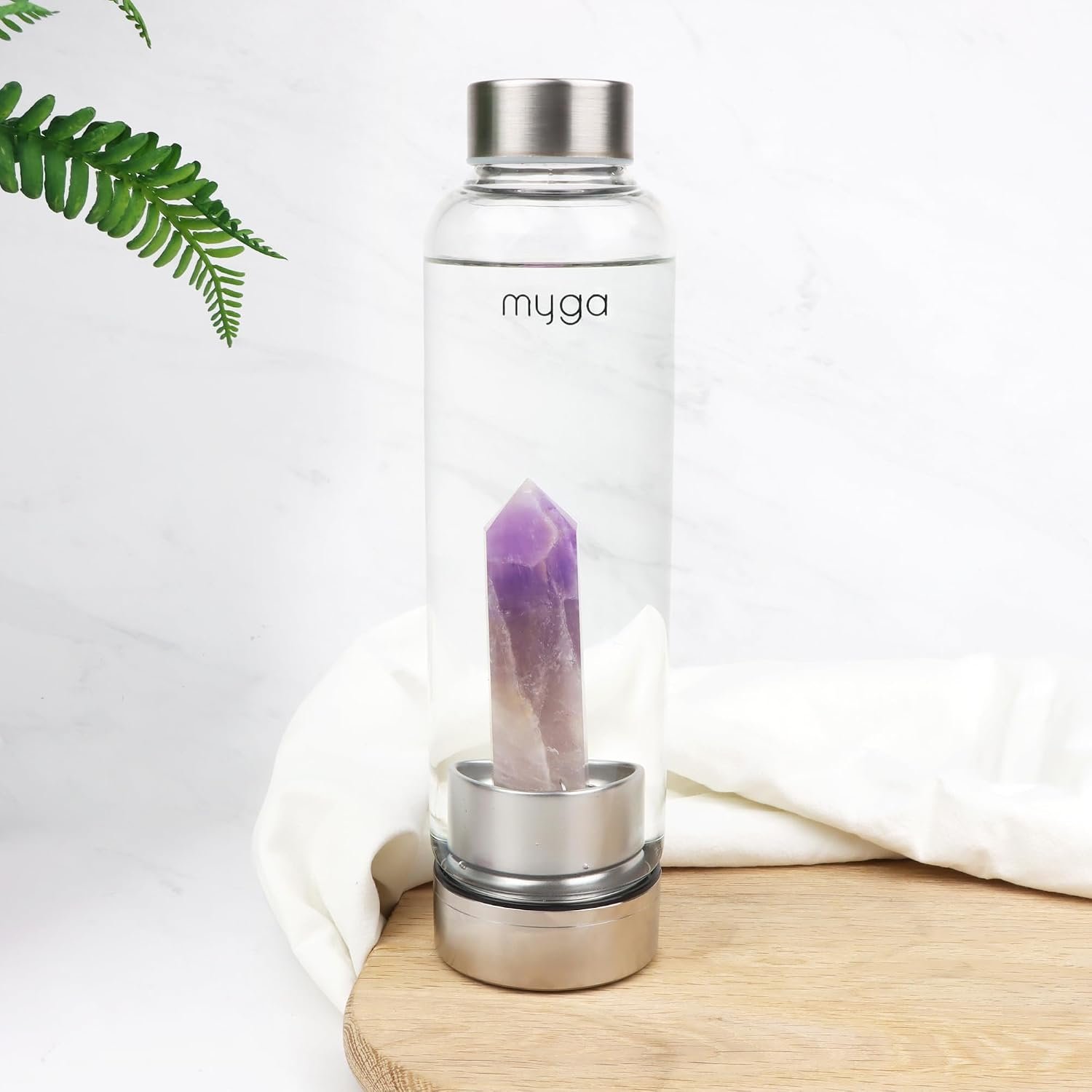 Myga Amethyst Crystal Water Bottle,16.9OZ 500ml Glass Drinks Bottle with Natural Healing Crystal and Neoprene Sleeve for Wellness and Self-Care for Gemstone - Image 9