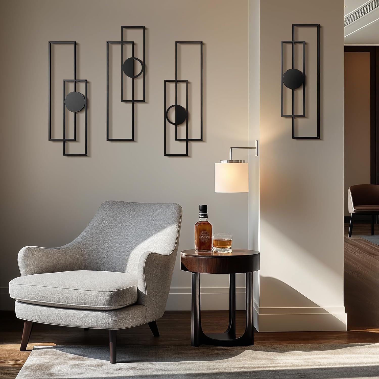 Abstract Black Metal Wall Art Set of 4, Large Modern Geometric Wall Decor with 3D Layered Design for Living Room, Bedroom, Bathroom, Hallway, Minimalist Wall Sculptures - Image 5