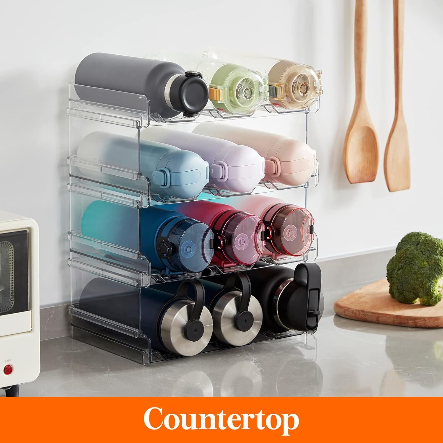 Lifewit Stackable Water Bottle Organizer for Cabinet, Freezer, Pantry - Plastic Cup Holder, Wine Racks for Kitchen Tabletop Storage, Cupboard, Office - Pack of 4, Each Rack Holds 3 Containers - Image 9