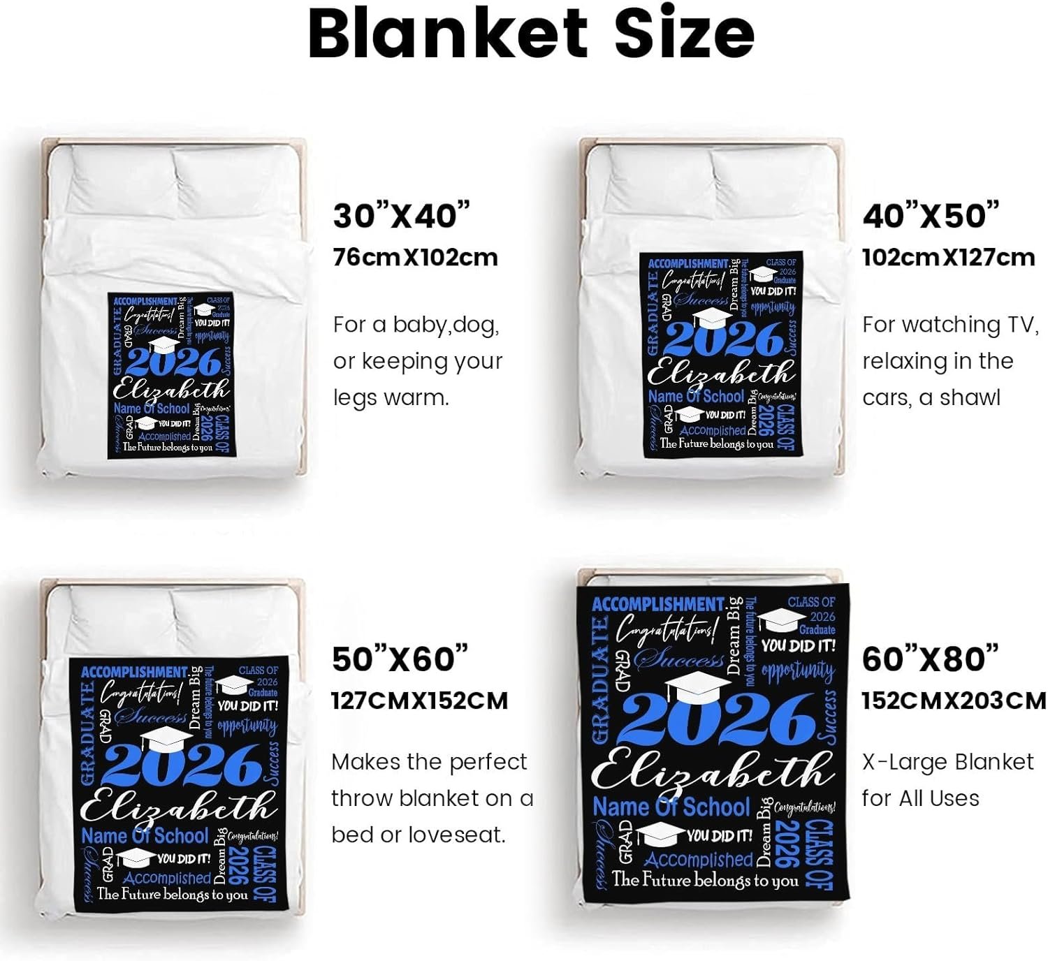 Custom Graduation Blanket with Name, Personalized Class of 2026 Throw Blanket, 2026 Graduation Gifts Blanket for Him Her - Image 7