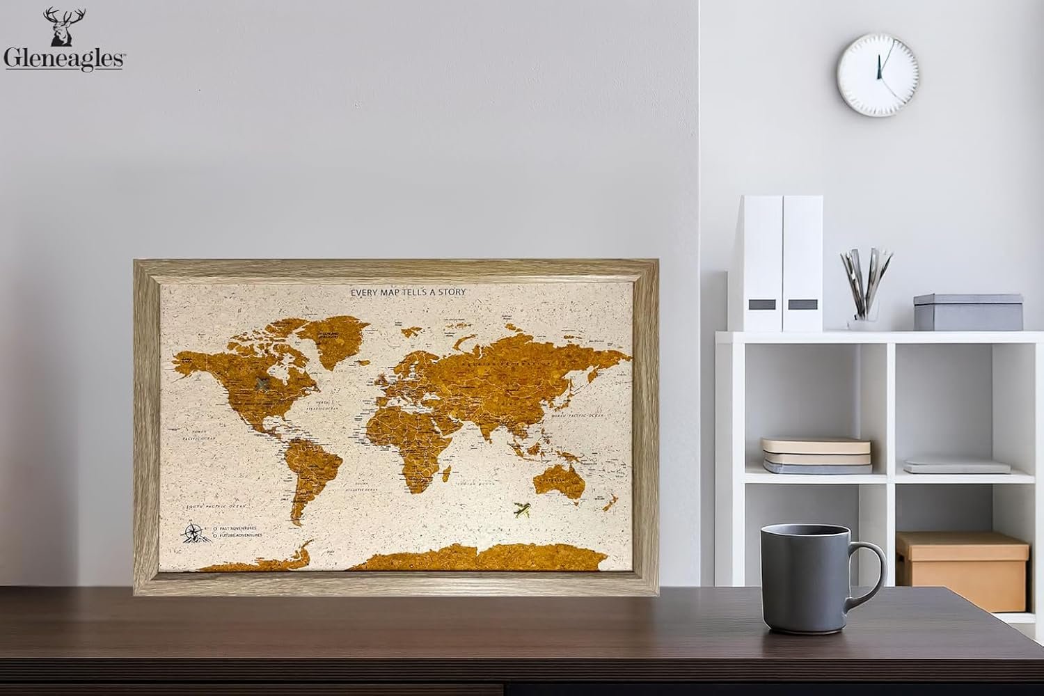 Gleneagles World Travel Map & Pin Board Beige - Framed Pinboard Cork Wooden Design 70 Push Pins Included | 14.2'' x 21.2'' Personalised Home Wanderlust Wall Art Decor for Travelers Geography - Image 5