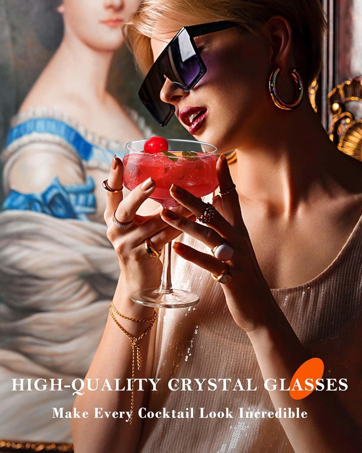 JBHO Martini Glasses, Crystal Coupe Glasses Set of 4, 10 Oz, Large and Fancy Cocktail Glasses, Hand-Blown Champagne Coupe Glasses for Espresso Martini, Manhattan as Bar Glassware or Mother's Gift - Image 3