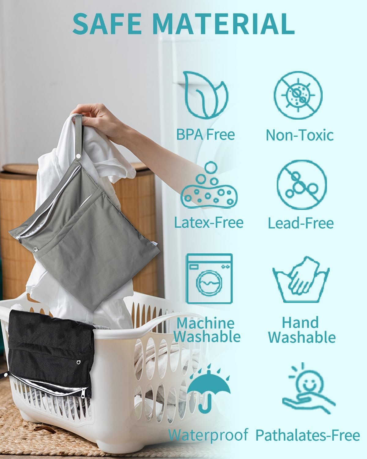babygoal Wet Dry Bags 3 Pack, Waterproof Reusable Travel Bags for Swimsuits, Baby Cloth Diapers, Beach, Pool, Gym Bag & Wet Clothes with 2 Pockets L-BWG - Image 6