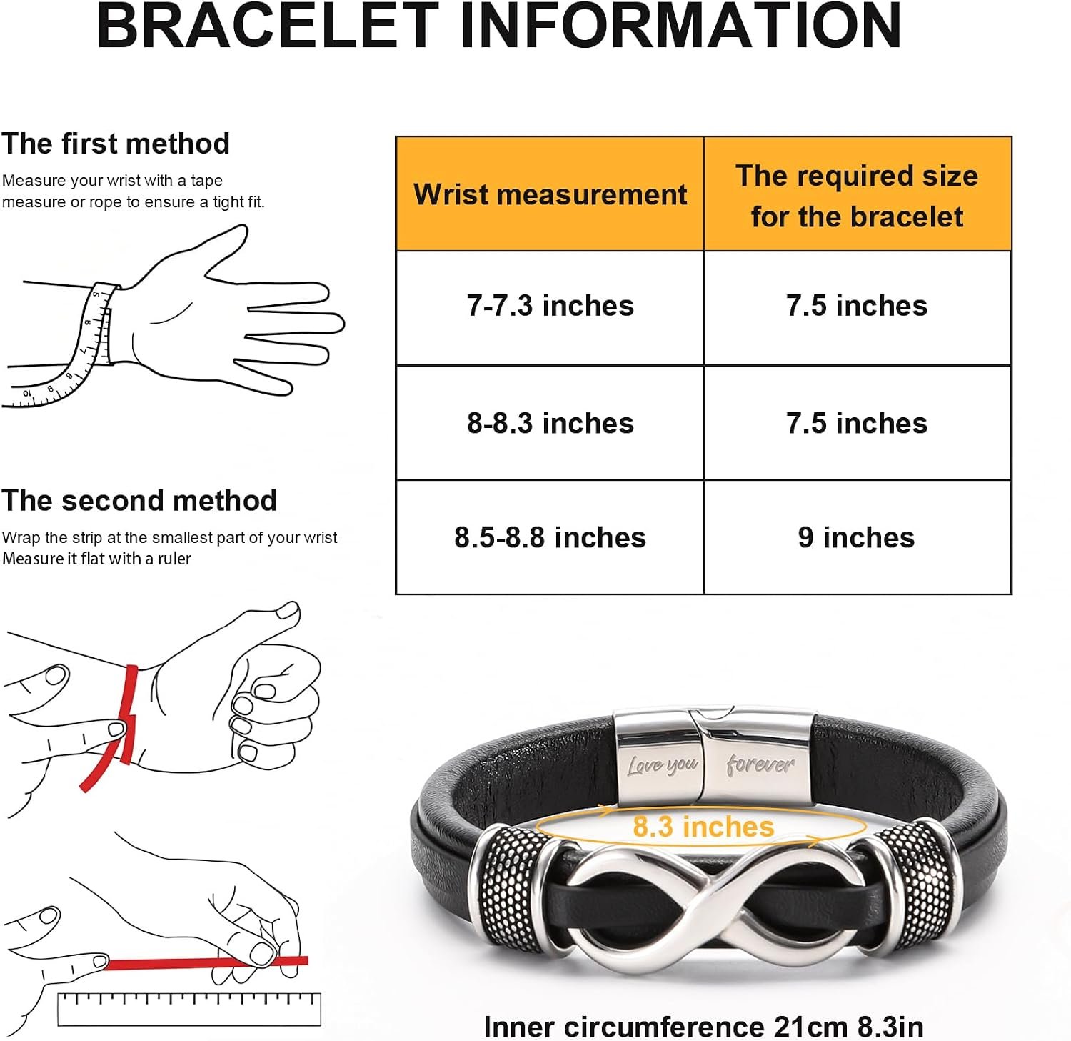 HSM Stylish Mens Bracelet with Engraved 'Love You Forever' – Premium Leather Bracelet for Men – Durable & Comfortable Wristband for Husband, Boyfriend - Image 3