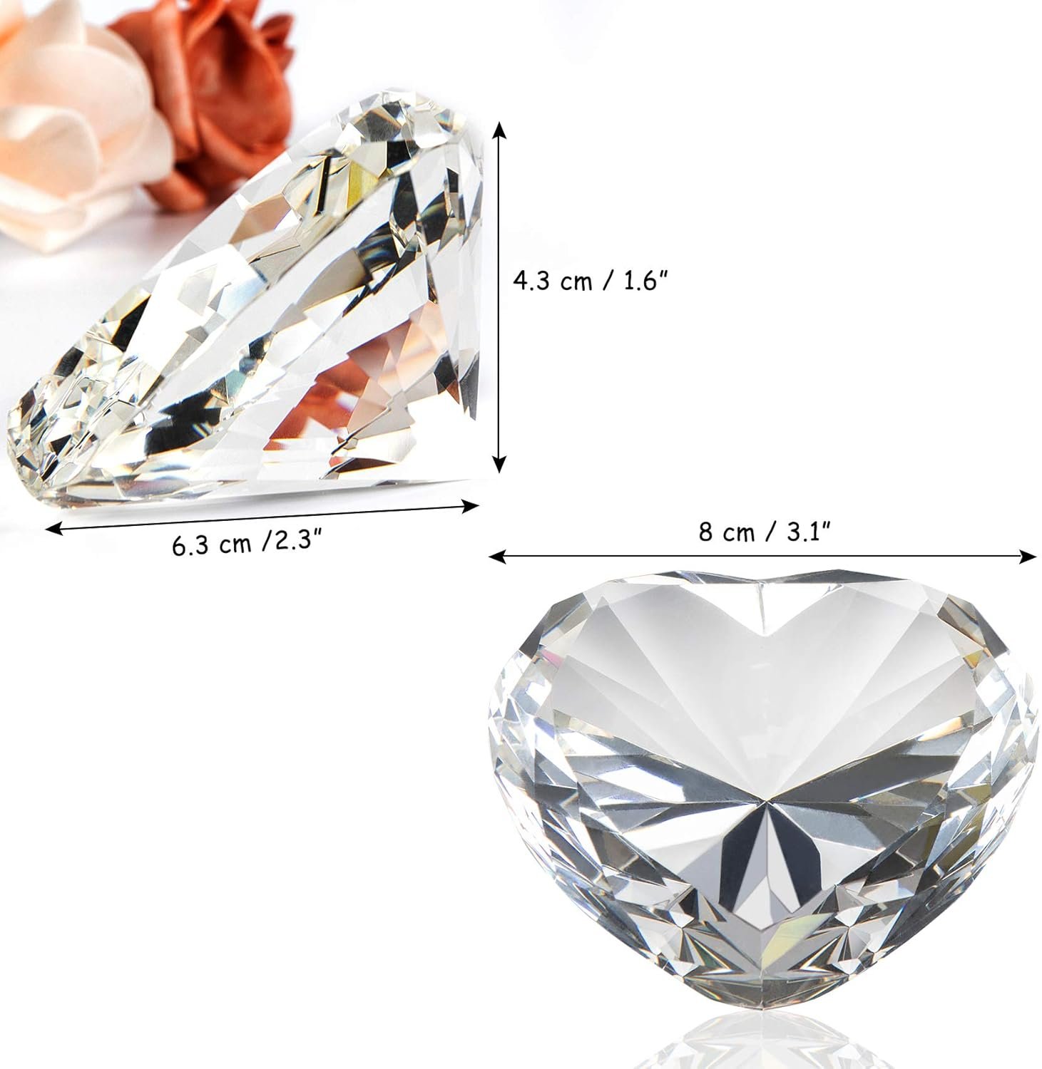 Clear Crystal Diamonds Paper Weights with Gift Box, 80mm Heart Shape Real Crystal Diamond Glass Gems Paperweight, Big Diamonds Birthday Anniversary Women Her Valentine's Day Gift - Image 3