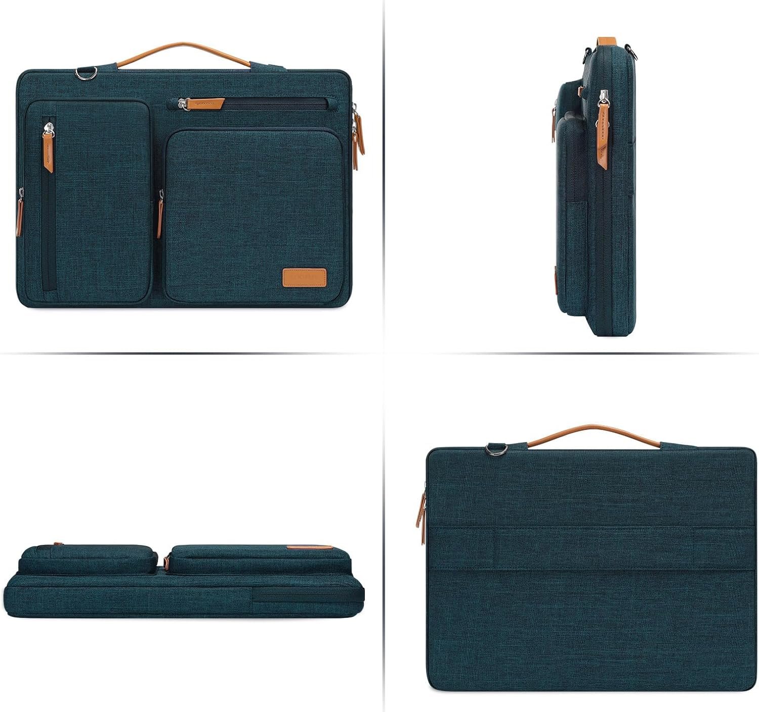 MOSISO 360 Protective Laptop Shoulder Bag,13-13.3 inch Computer Bag Compatible with MacBook Pro 14, HP, Dell, Lenovo, Asus Notebook,Side Open Messenger Bag with 4 Zipper Pockets&Handle, Teal Green - Image 7