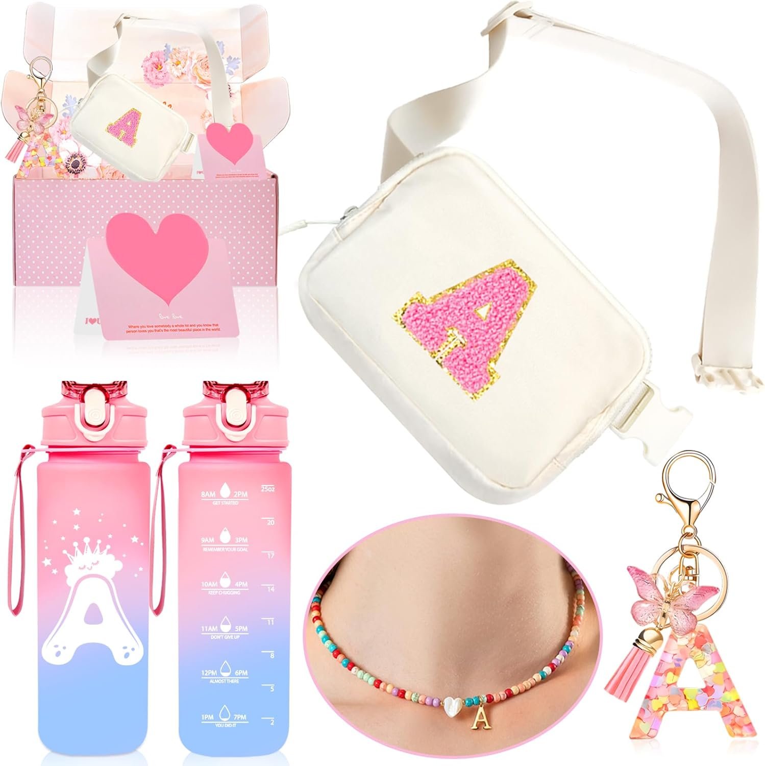 Personalized Initial Fanny Pack - Graduation Gifts Set for Girls Teen Girls Kids, Birthday Christmas Gift, Cross Body Bag Belt Bag Gifts Trendy Stuff for 4 5 6 7 8 9 10 11 12 13 Year Old Girl (A)