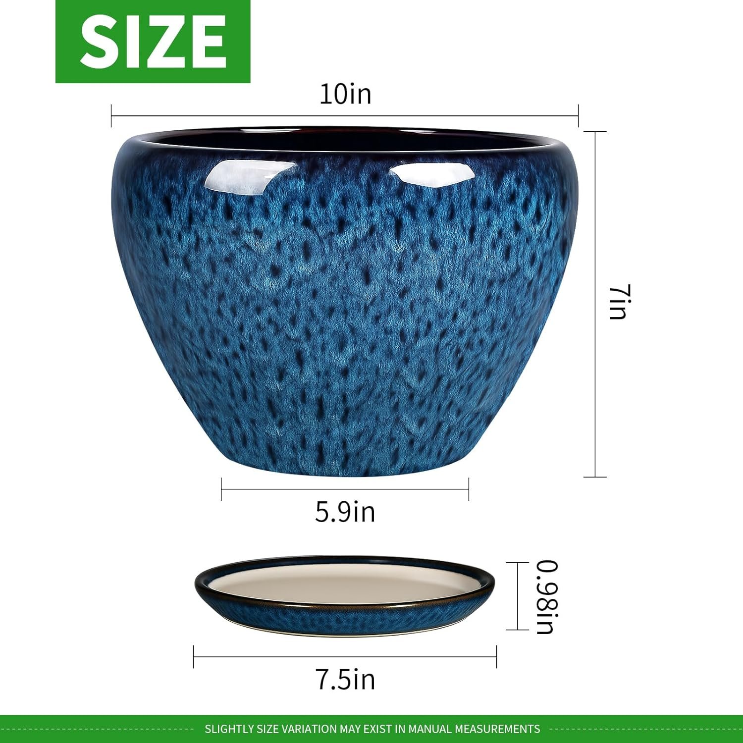 Deep Dream 10 Inch Plant Pot- Ceramic Planter Pot Round Plant Pots for Indoor Plants Outdoor Large Flower Pot with Drainage Holes & Trays, Blue - Image 2