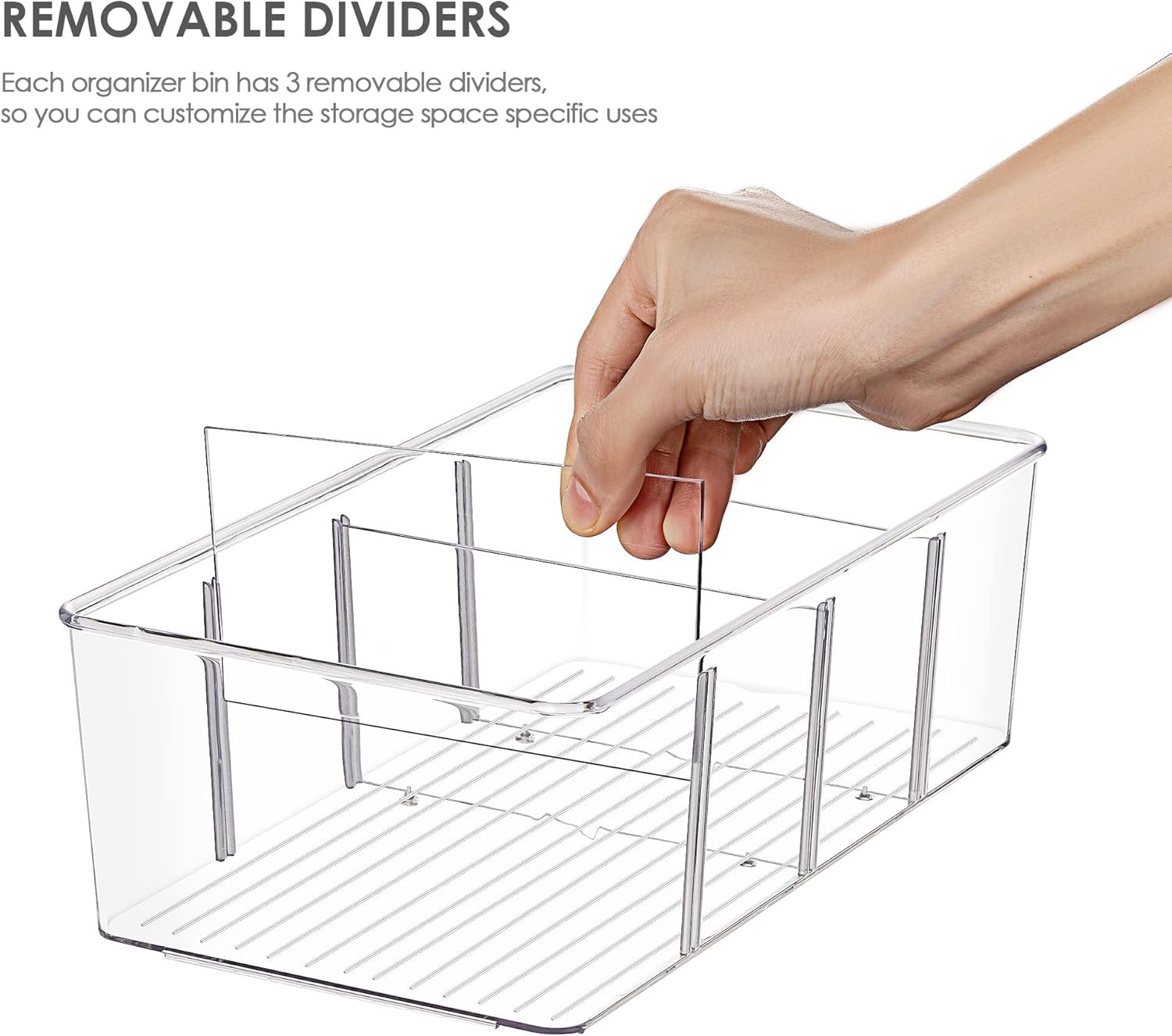 Vtopmart 4 Pack Food Storage Organizer Bins, Clear Plastic Bins for Pantry, Kitchen, Fridge, Cabinet Organization and Storage, 4 Compartment Holder for Packets, Tea, Snacks, Pouches, Spice Packets - Image 3