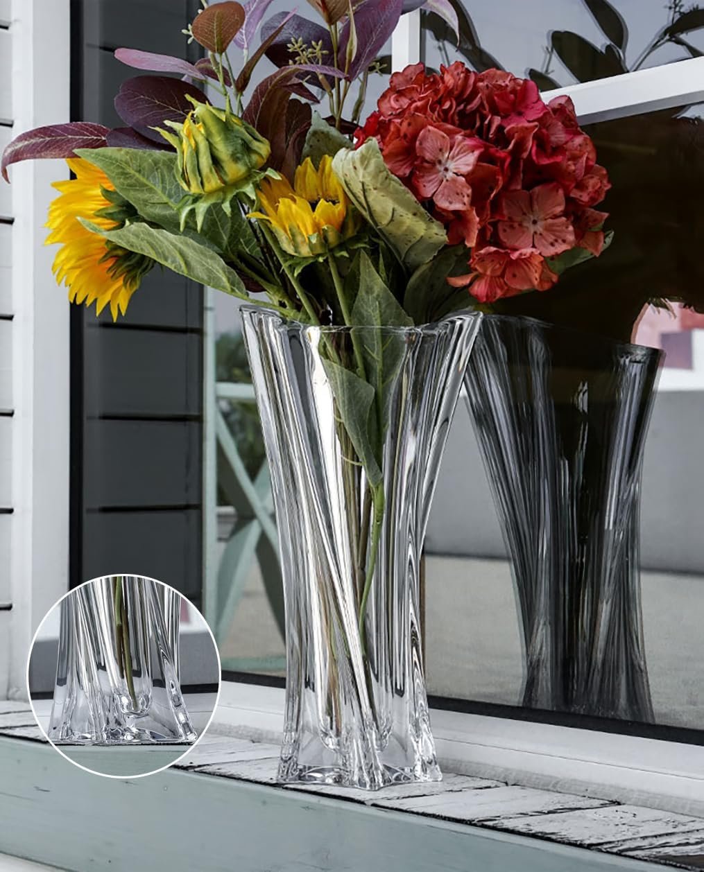 Crystal Glass Vase – Heavy Crystal Vase for Flowers with Weighted Bottom, Thick Durable Decorative Vases for Modern Home Decor, 9.8″ 3.5lb Clear Centerpiece (Transparent) - Image 7