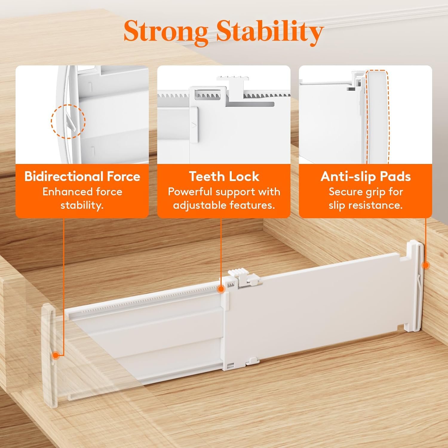 Lifewit 3.2" Tall 4 Pack Drawer Dividers, 10.5-16.5" Adjustable Drawer Organizers for Clothes, Expandable Dresser Drawer Organizers, Drawers Separators for Dresser, Bedroom, Kitchen, Vanity, White - Image 4