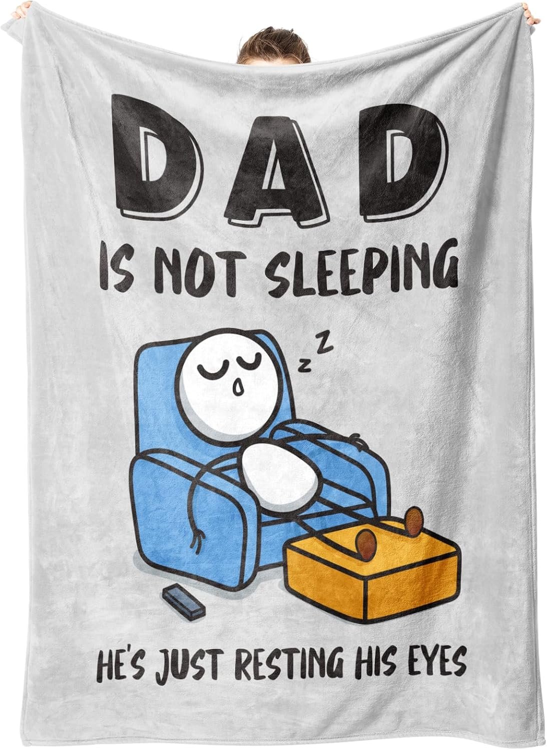 Funny Fathers Day Dad Gifts from Daughter Son Wife, Birthday Gifts for Dads, Dad is Not Sleeping Blanket, Super Soft Throws Blanket for Napping, 60" x 50" (Gray)