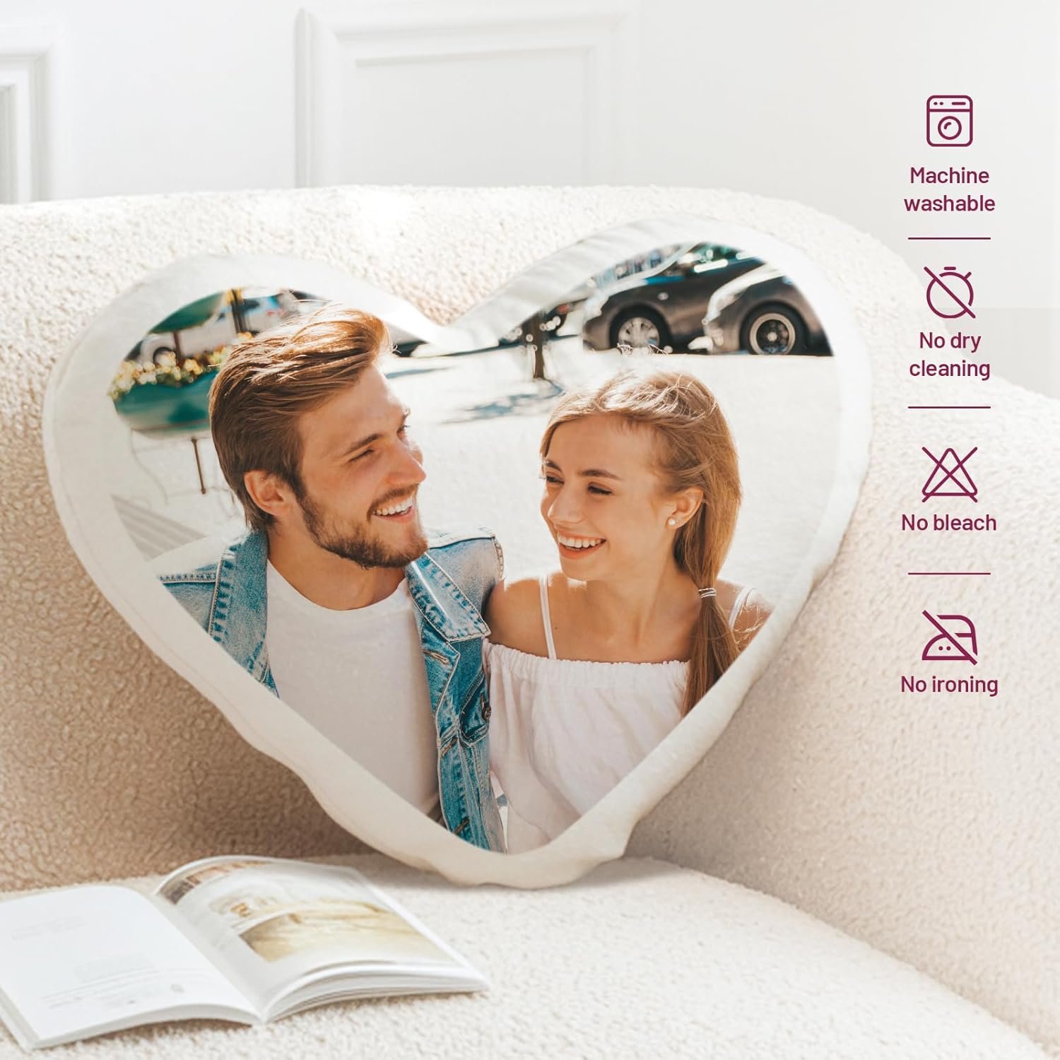 Custom Pillow with Picture & Text - Include Insert, Personalized Photo Pillow Double-Sided Printing, Custom Heart Pillow for Loved One | Personalized Couple Gifts for Birthday Anniversary - Image 5