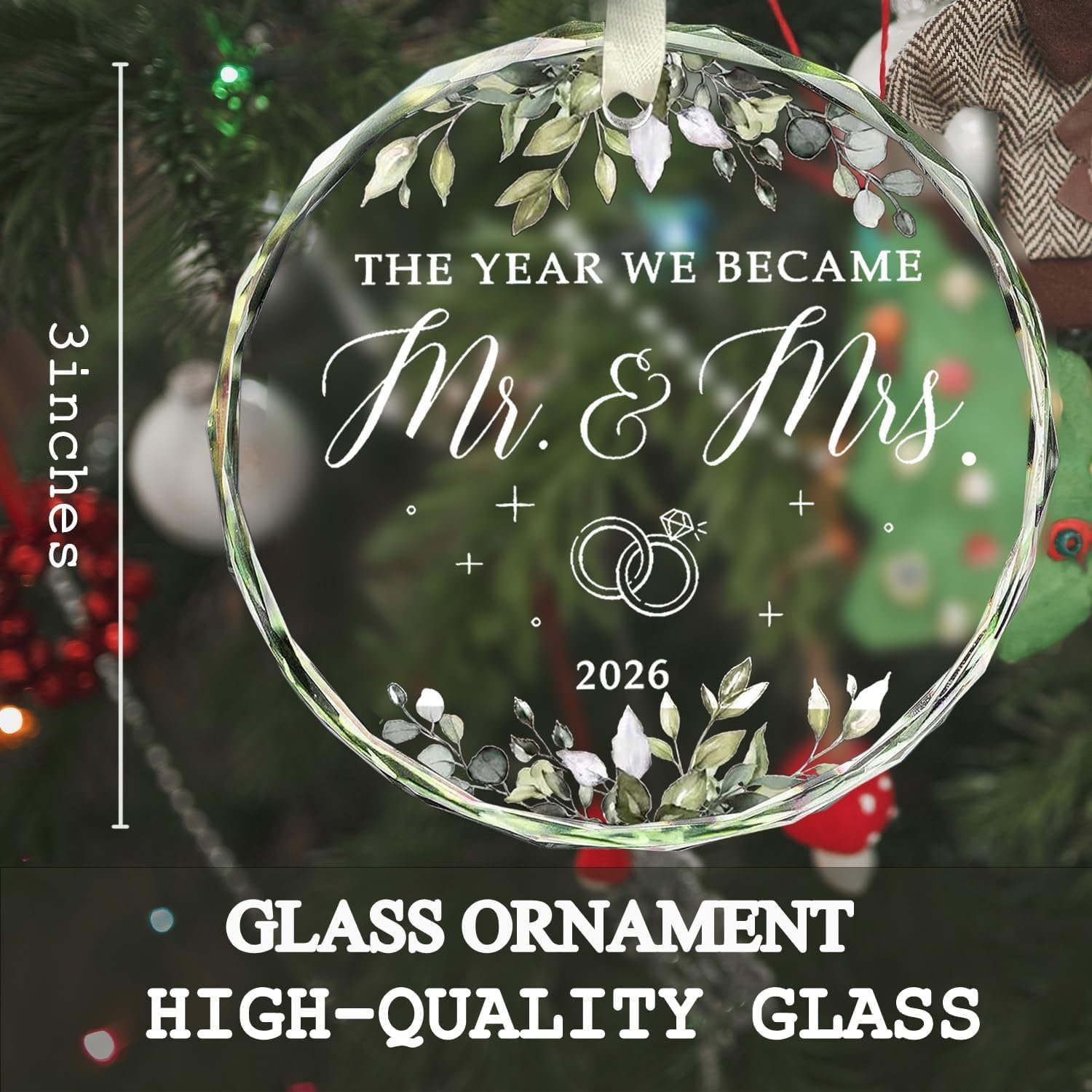 Custom Wedding Gifts for Couples, Bridal Shower Gifts for Bride, Mr and Mrs Gift, Just Married Decorations, Crystal Glass Christmas Ornaments - Image 2