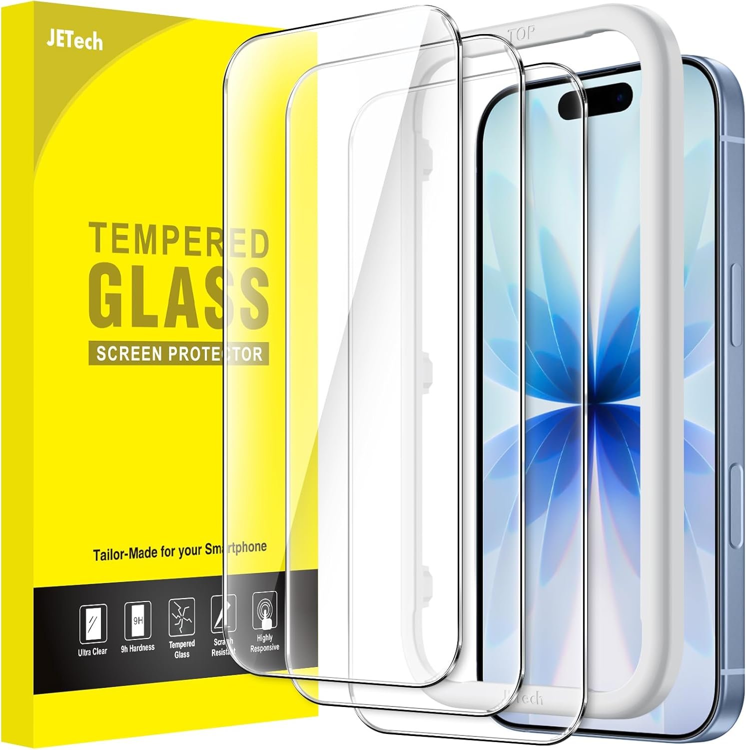 JETech Screen Protector for iPhone 17 6.3-Inch, Tempered Glass Film with Easy Installation Tool, 9H Hardness, Case-Friendly, 3-Pack