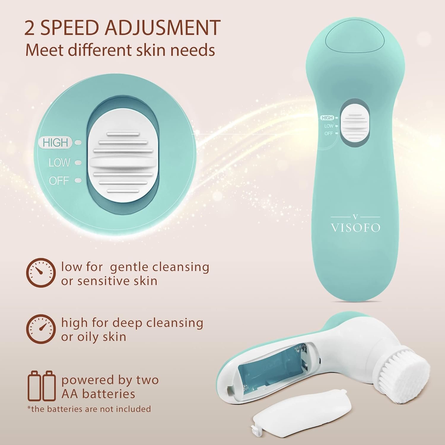 Facial Cleansing Brush Face Scrubber Exfoliating Cleaning Skin Care Cleanser Wash Women Girls Electric Beauty Powered Exfoliator Skincare Spin Tools Scrub Washer Self Care by VISOFO (Opal) - Image 6