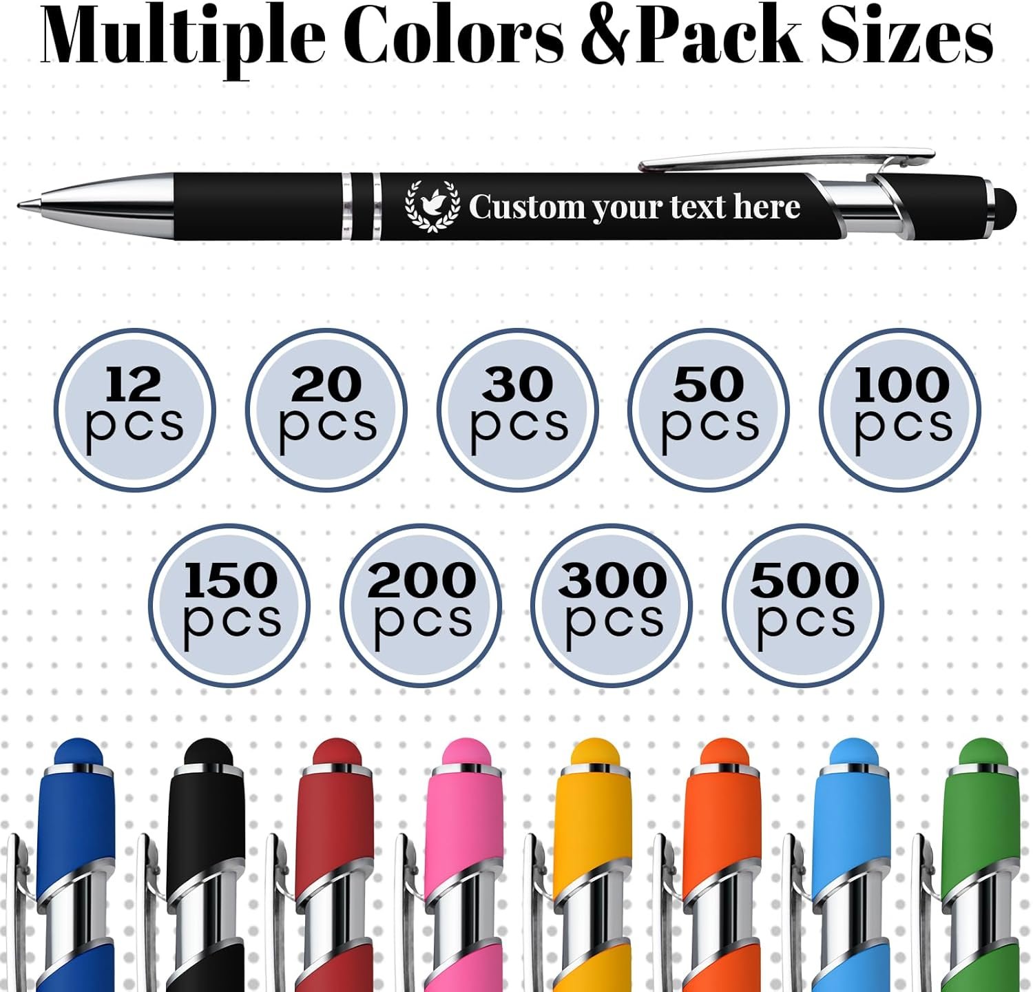 Custom Pens in Bulk Personalized Pens with Name, Text, Logo&Touch Stylus, Ink Ballpoint Pens with Multiple Colors Business Office Gifts Personalized Nurse Teacher Students Thank You Gift Bulk - Image 3