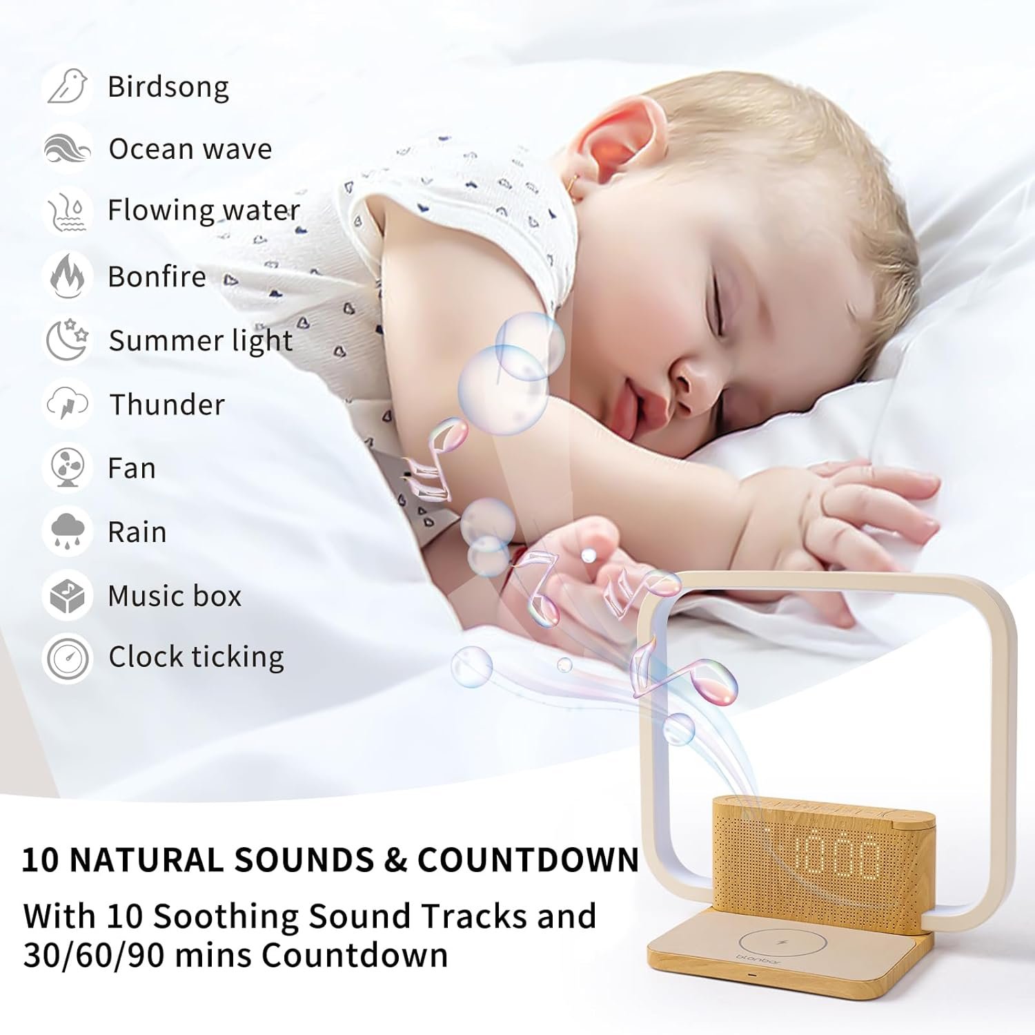 Sunrise Alarm Clock with Wireless Charging Desk Touch Lamp 3 Level Dimmable Wake-up Light Bedside Lamps for Bedroom Living Room,Sunrise Lamp with 10 Natural White Noise Sound 30/60/90 Mins countdown - Image 6
