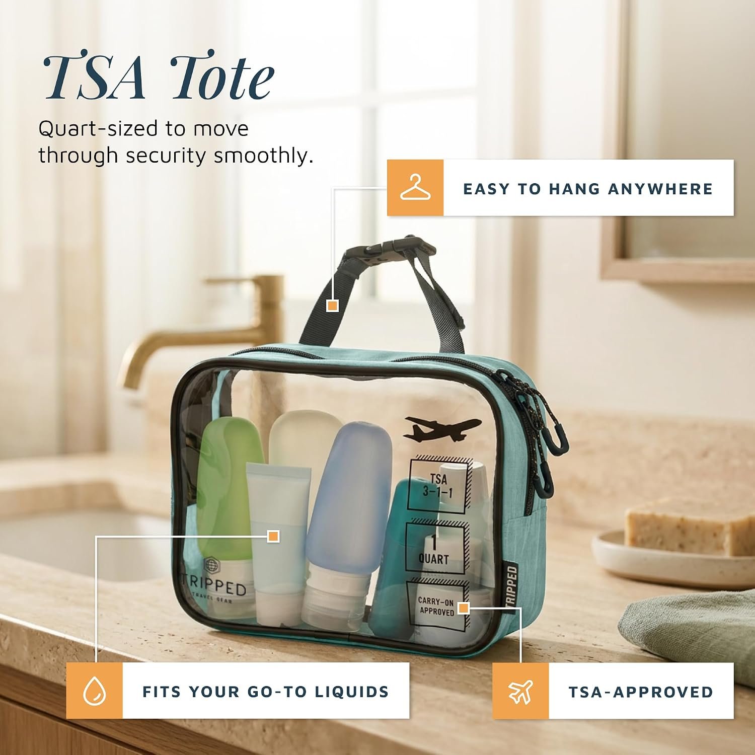 Toiletry Bag Kit 3 Piece Set: Hanging Travel Toiletry Bag + 311 TSA Cosmetic Liquid Bag + Accessory Organizer Pouch - Image 4